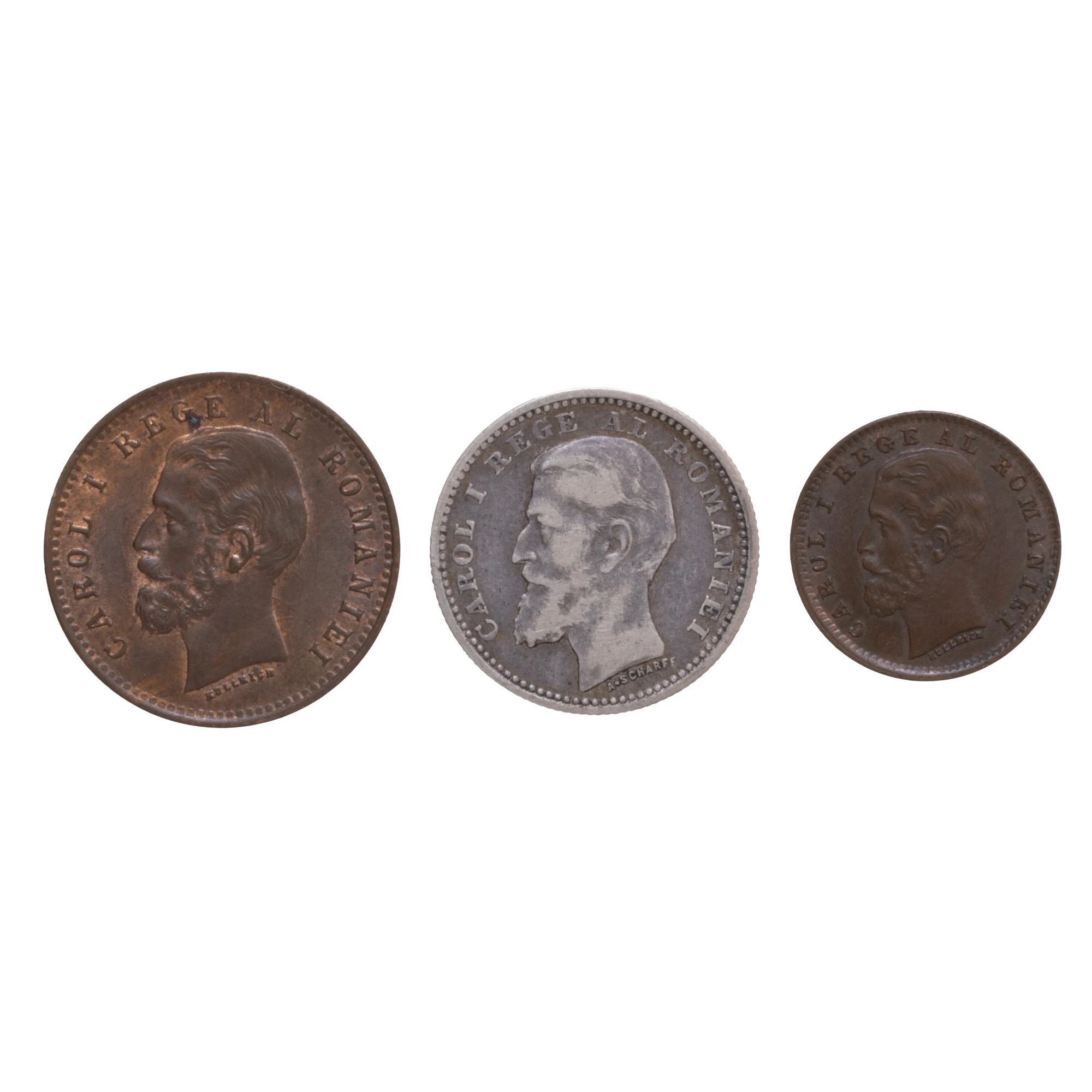 Lot format trei monede, 50 Bani, 2 Bani, 1 Ban, Carol I, 1900
