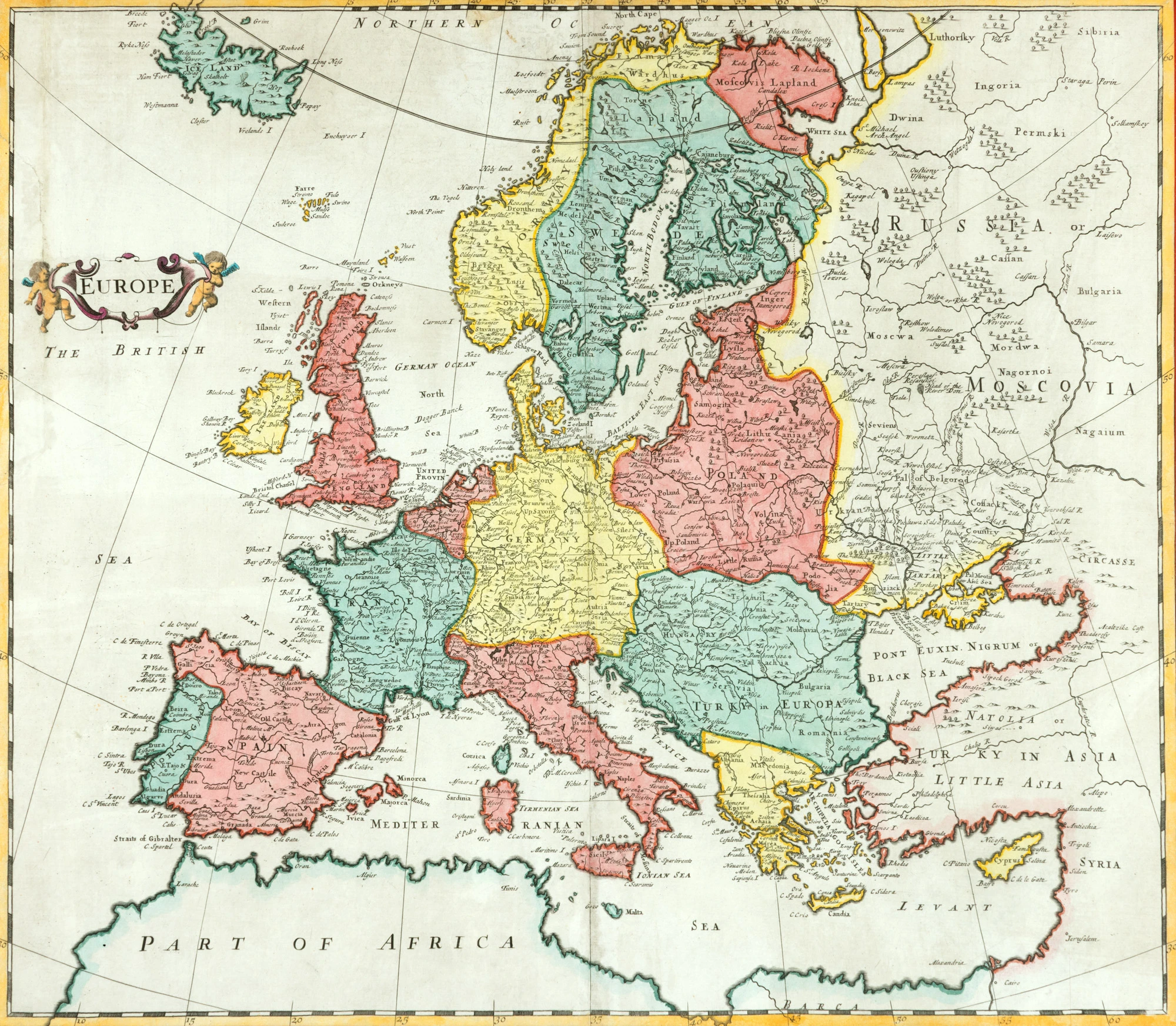 Hartă ”Europa”, de Herman Moll, Londra, începutul sec. XIX