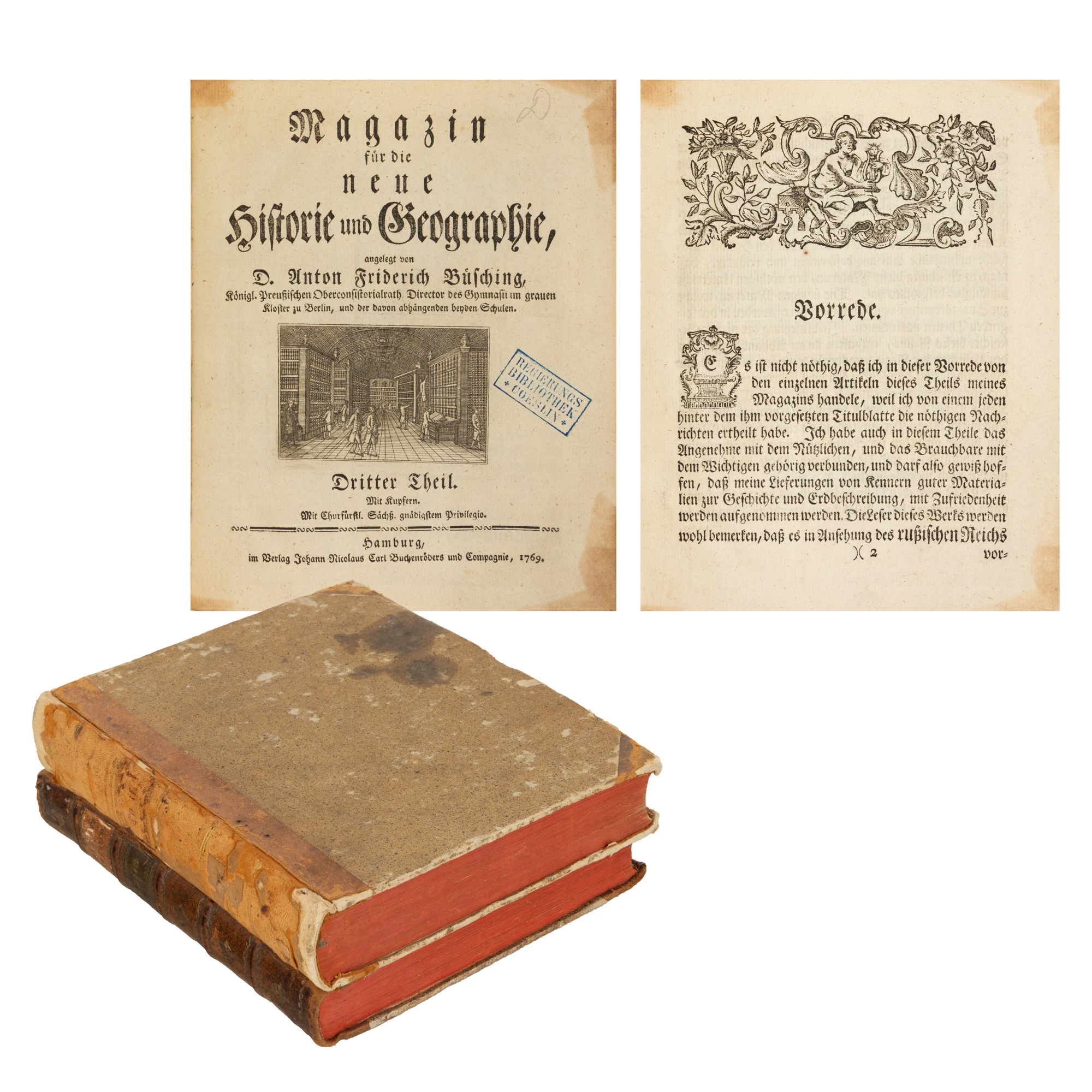Prima publicare a operei lui Dimitrie Cantemir, ”Descrierea Moldovei”, în ”Magazin für die neue Historie und Geographie”, editor Anton Friedrich Büsching, germană, două volume, Hamburg, 1769 și 1770
