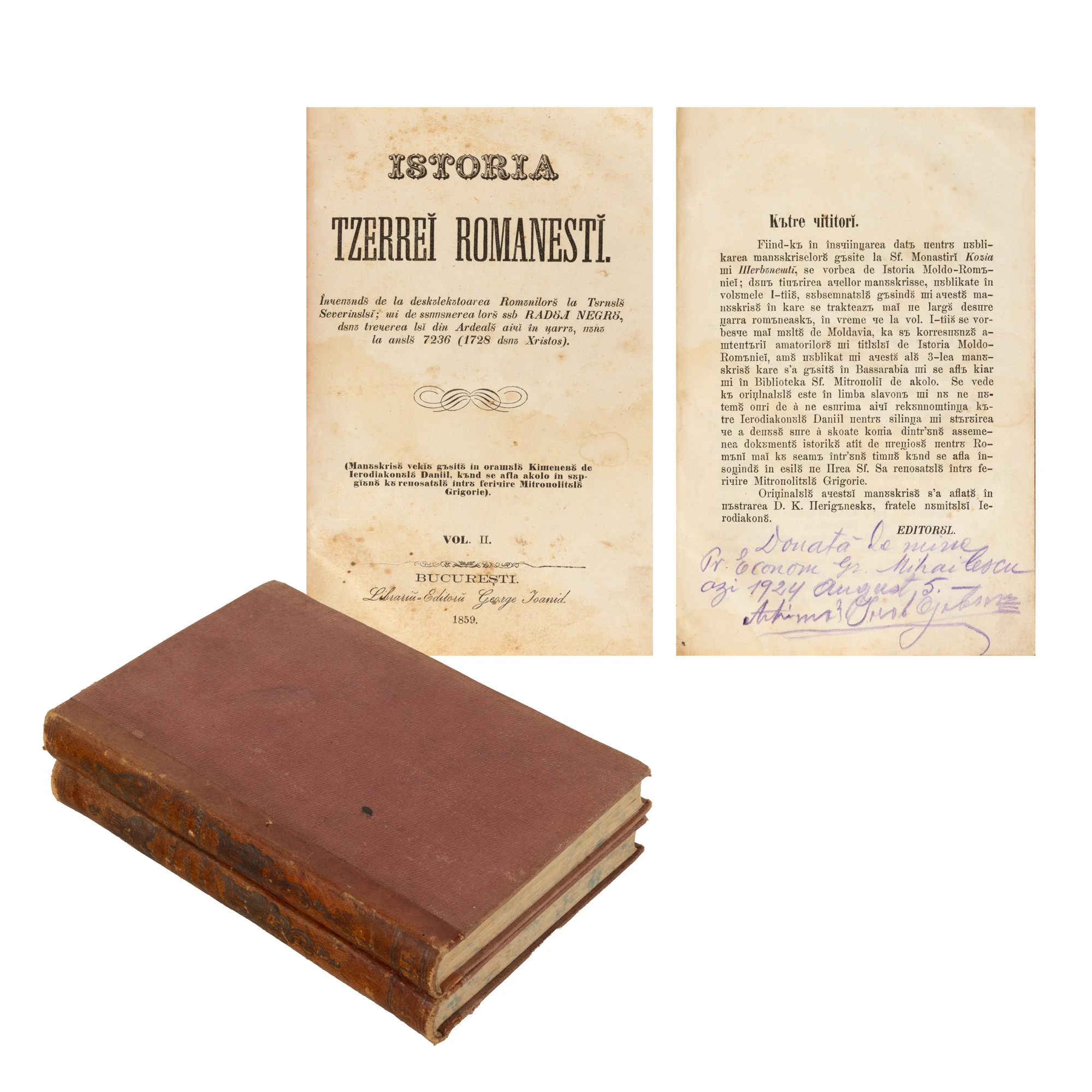 ”Istoria Moldo-României”, editor George Ioanid, două volume, București, 1858, cu 12 litografii cu domnitori și ex-libris
