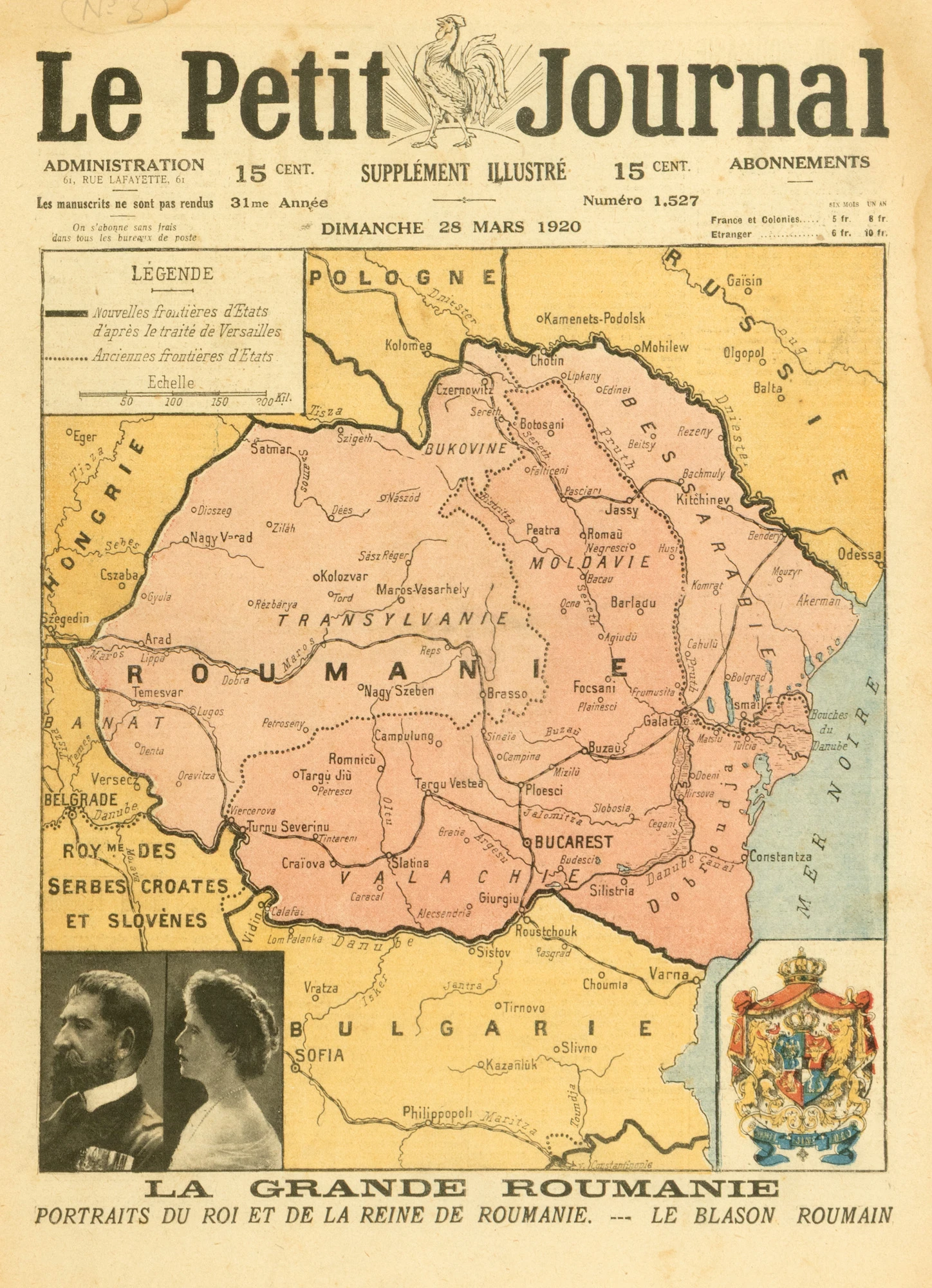 Ziarul ”Le Petit Journal”, franceză, supliment ilustrat dedicat României Mari, 28 martie 1920