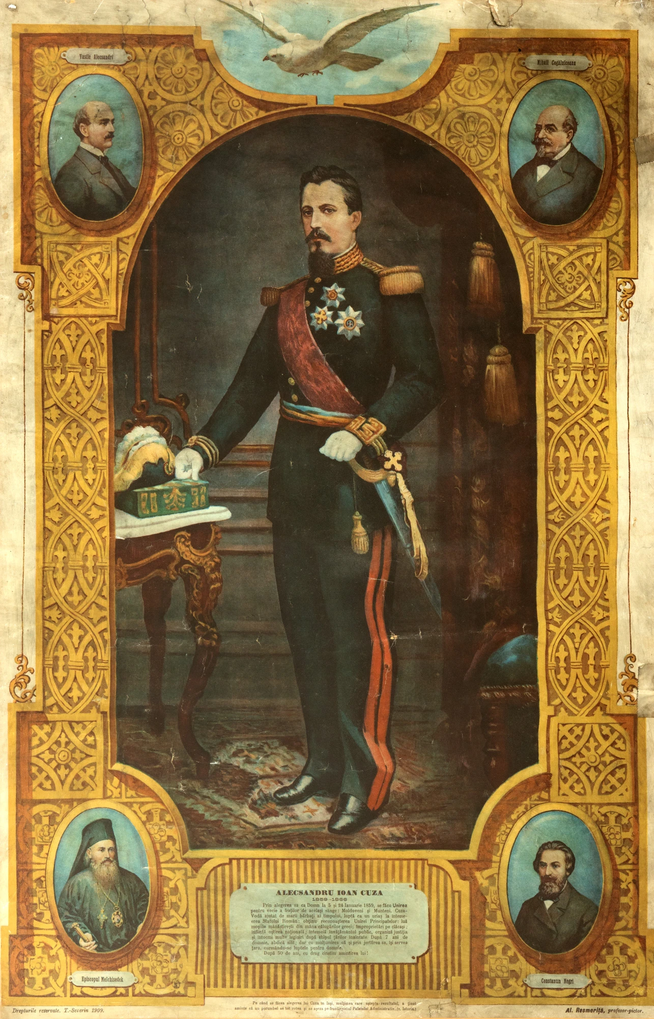  Cromolitografie ”Alexandru Ioan Cuza”, de Alexandru Resmeriţă, 1909, realizată cu ocazia împlinirii a 50 de ani de la Unirea Principatelor