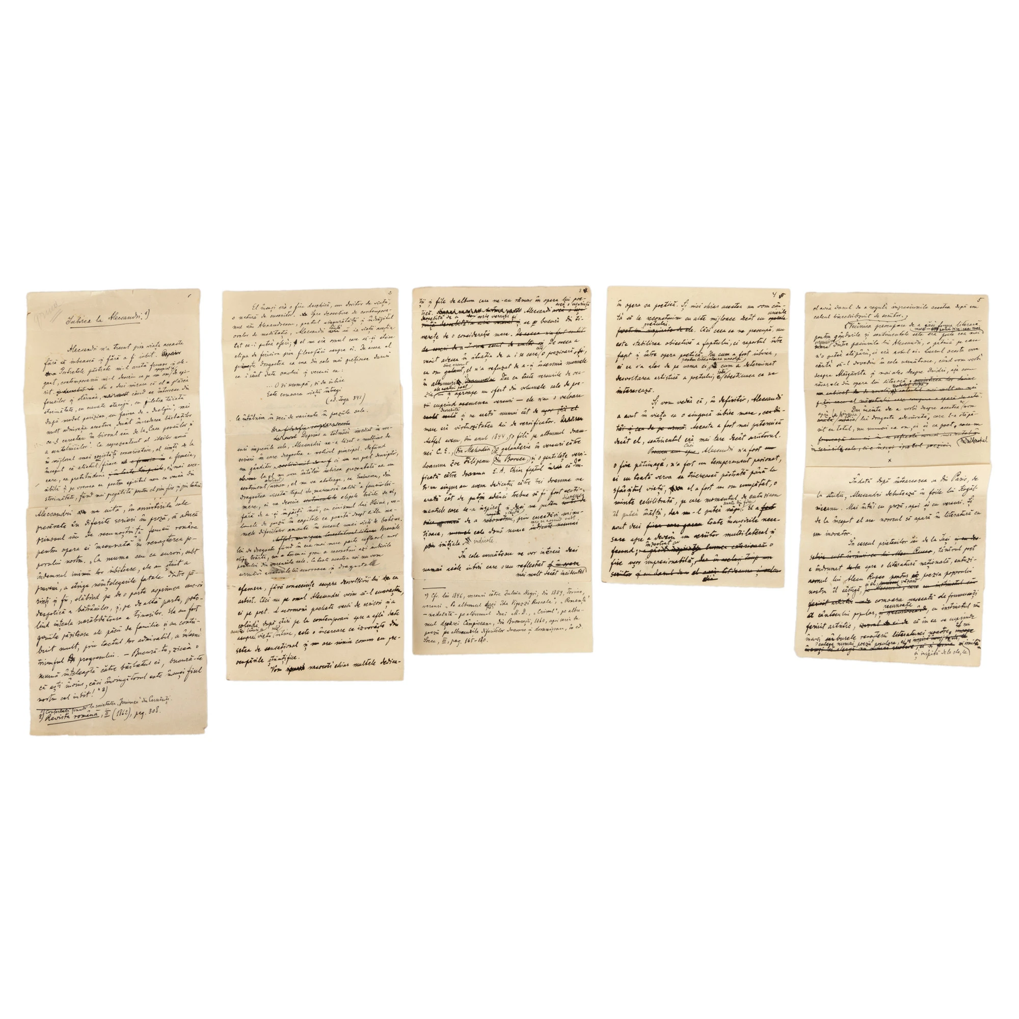 Manuscris ”Iubirea la Alecsandri”, de Sextil Pușcariu, cca. 1914 (5 file)