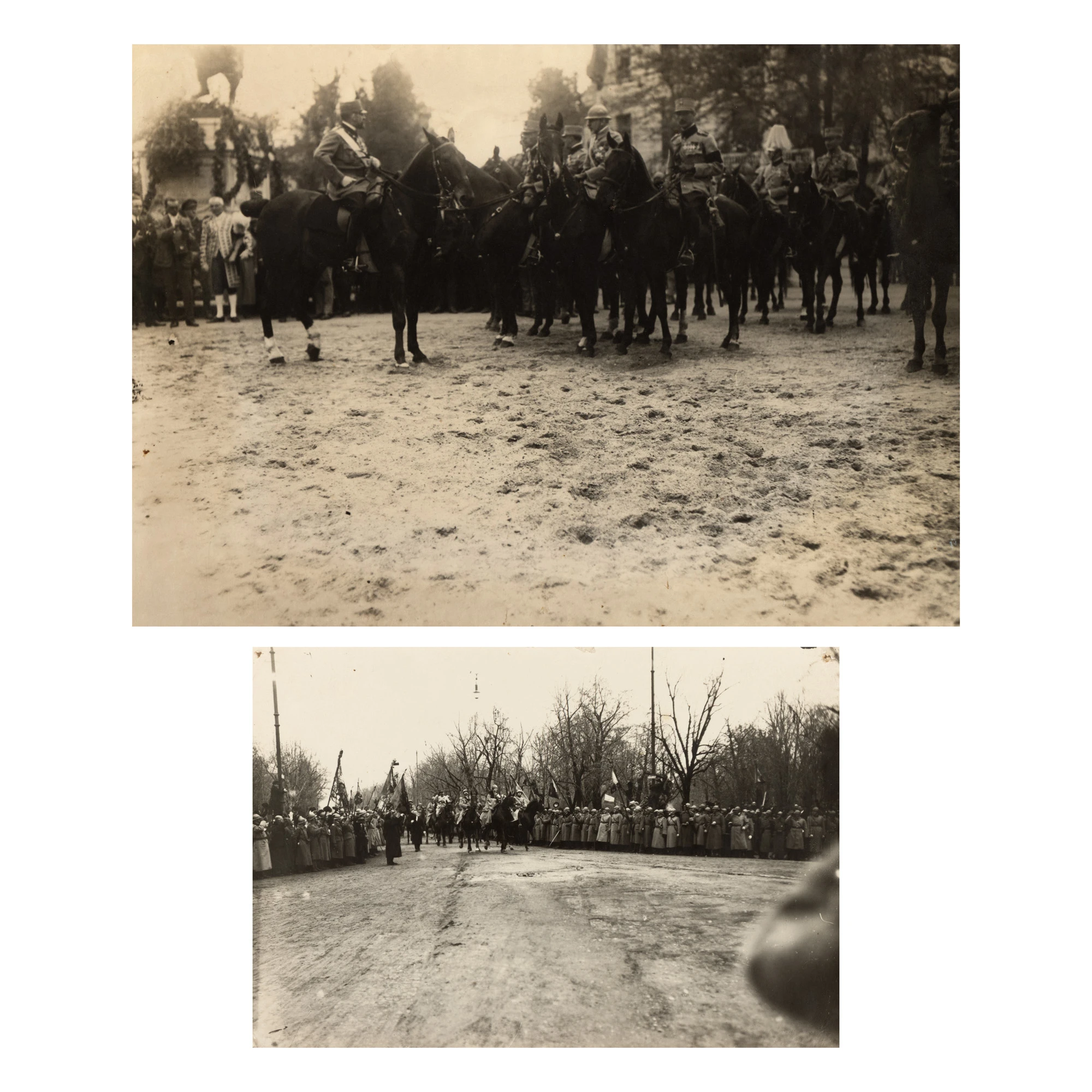 Lot format din două fotografii ilustrând cuplul regal Ferdinand-Maria la parada de 10 mai, cca. 1925