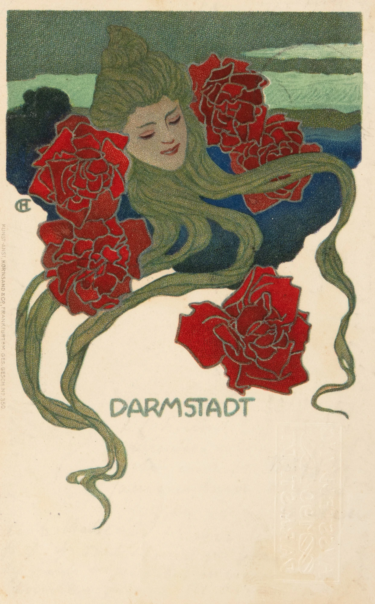Carte poștală Art Nouveau ”Prima expoziție a coloniei de artiști din Darmstadt”, realizată de Hans Cristiansen, 1901, piesă de colecție