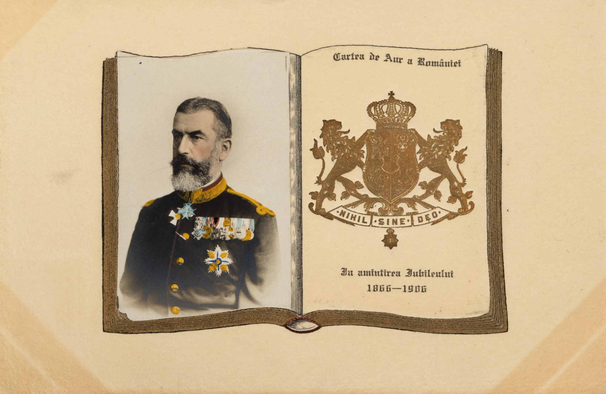 Carte poștală ”Cartea de Aur a României-În amintirea jubileului 1866-1906”, 1906, cu portretul Regelui Carol I, piesă rară, de colecție