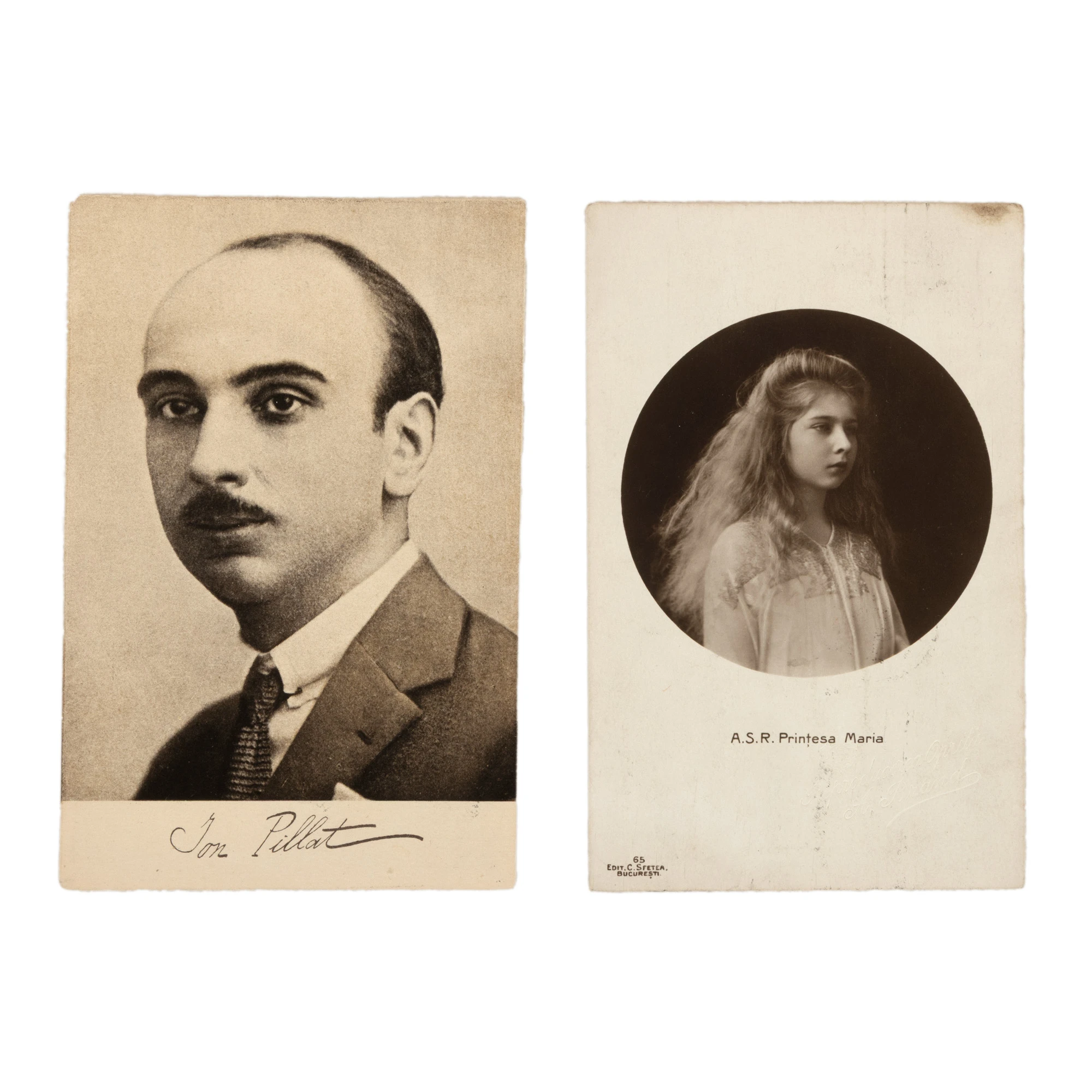 Lot format din carte poștală necirculată înfățișându-l pe Ion Pillat și carte poștală trimisă de Ion Niculescu Dorobanțu către Pia Pillat, 23 decembrie 1910
