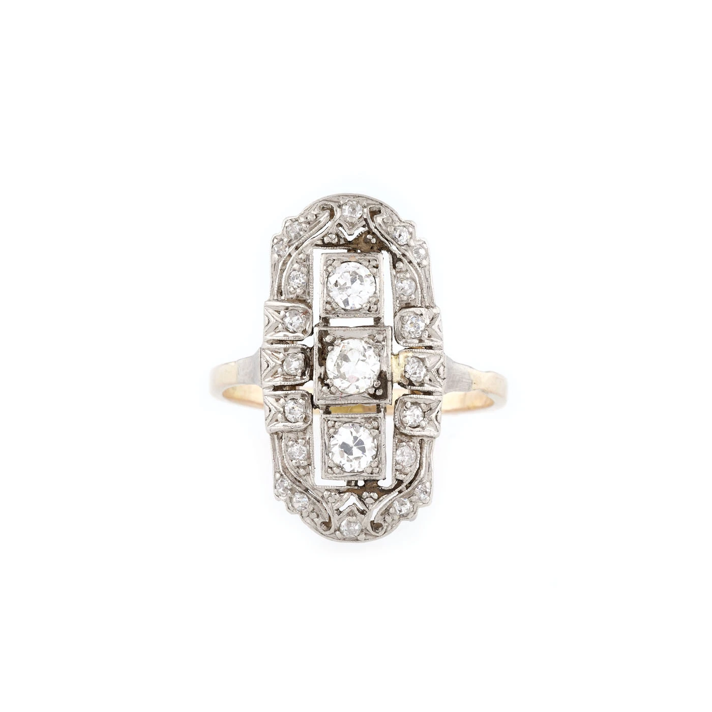 Inel Art Deco din aur și platină, ornat cu diamante