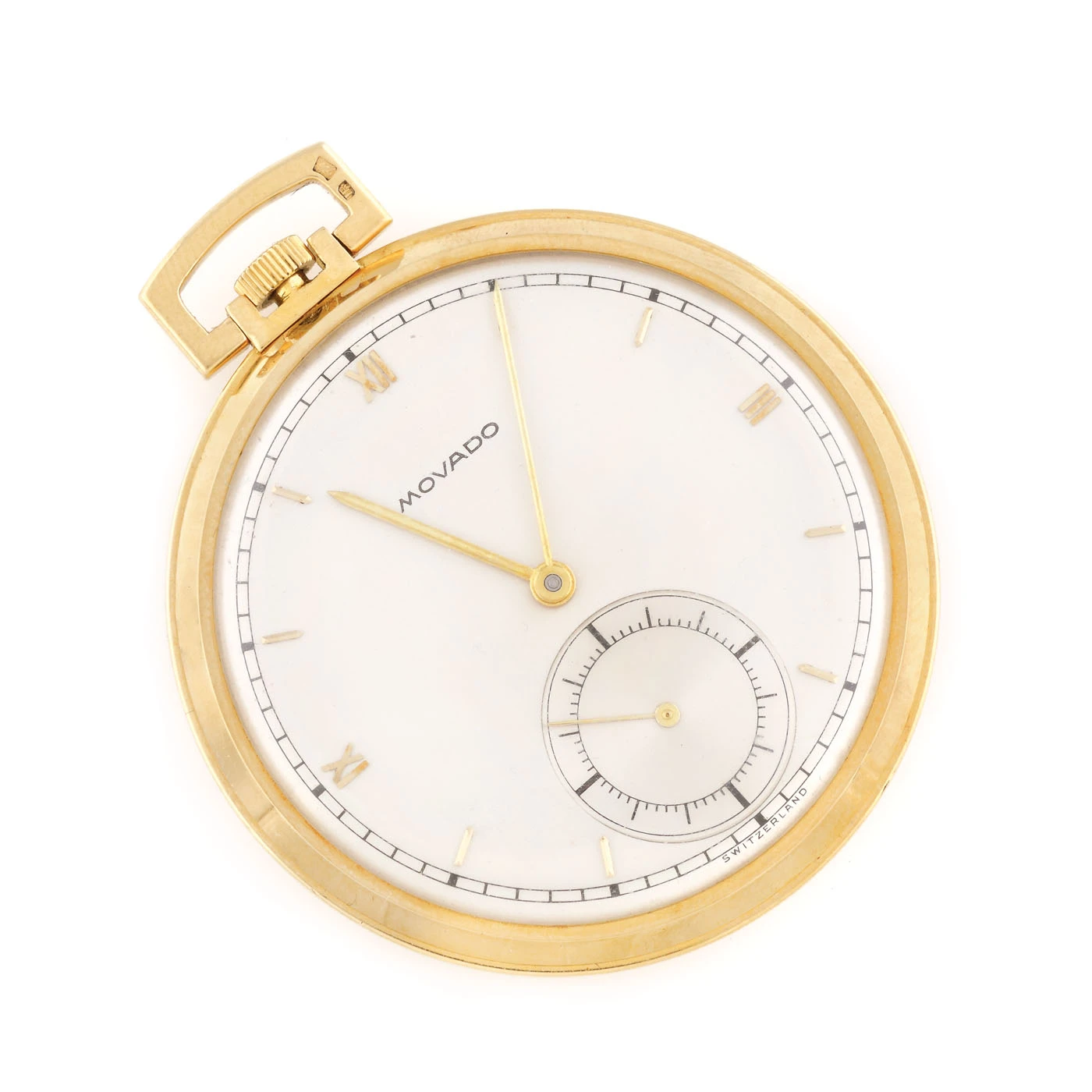 Ceas Movado în stil Art Deco, de buzunar, din aur, în cutie originală