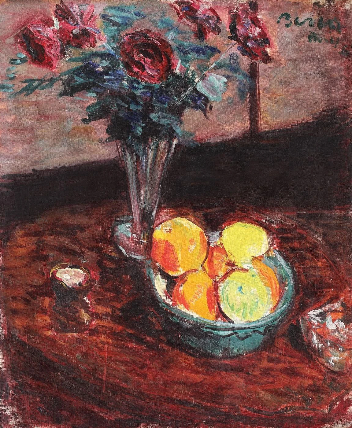 Still life with lemons and roses