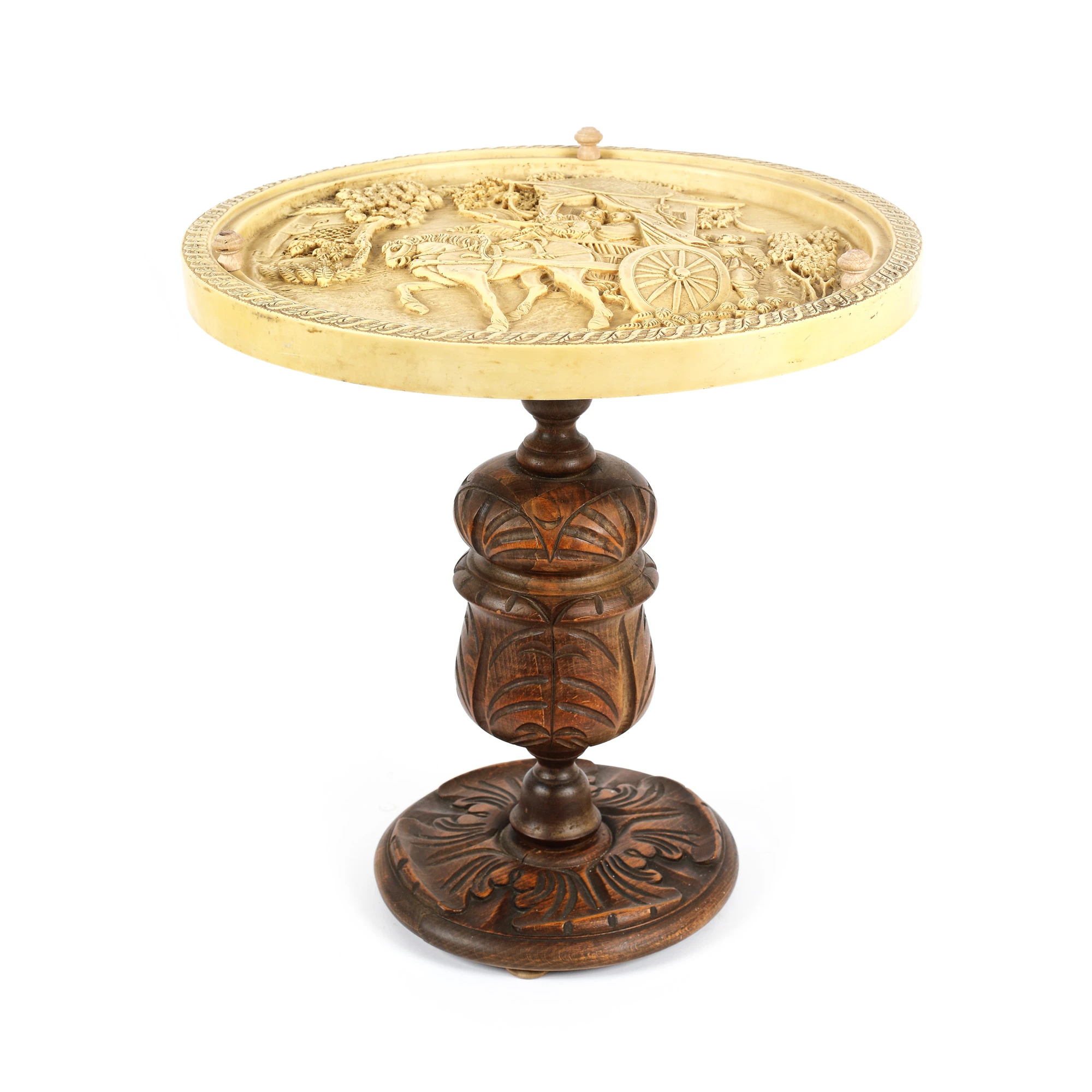 Coffee table with carved bone top, decorated with a scene from the imperial court of the Qing dynasty, China, middle 20th century