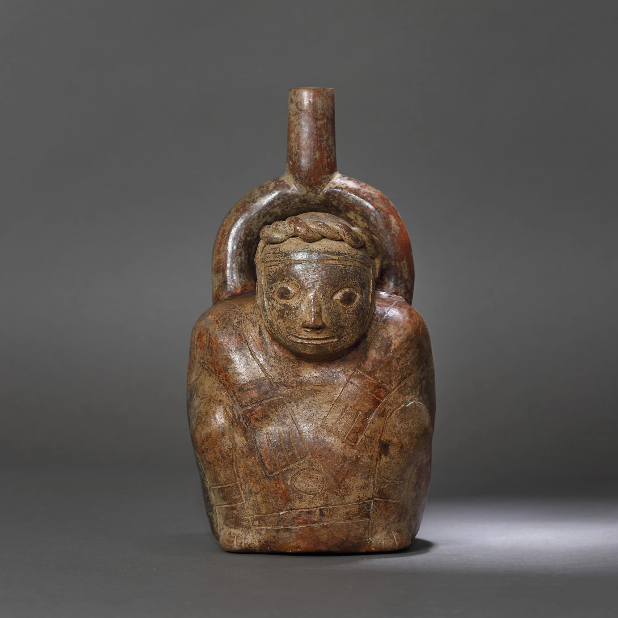 Ceramic vessel representing a shaman in a trance state, Chavin culture, Peru, approx. 2,500 years old, 5th century B.C. (accompanied by an expert report)