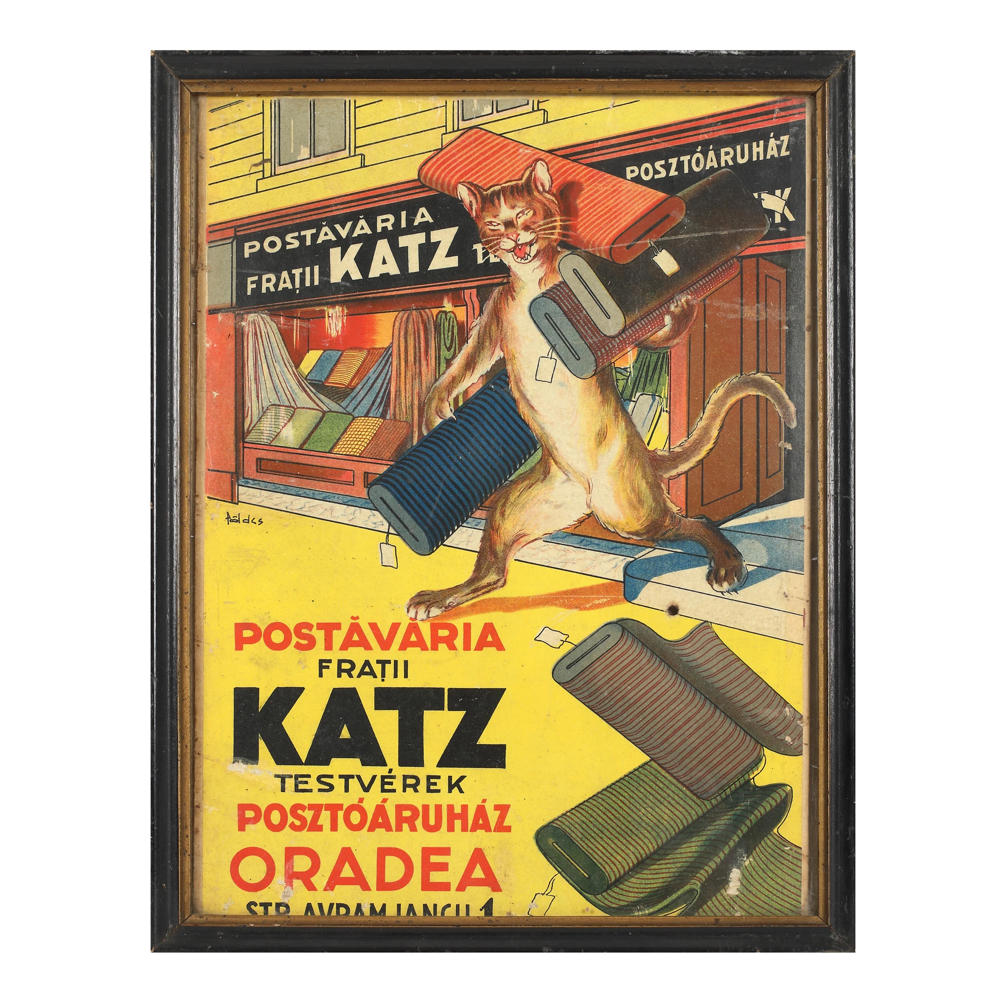 Advertisement for "PostÄvÄria FraÈii Katz" ("Katz Brothers Felt Workshop"), Oradea, early 20th century