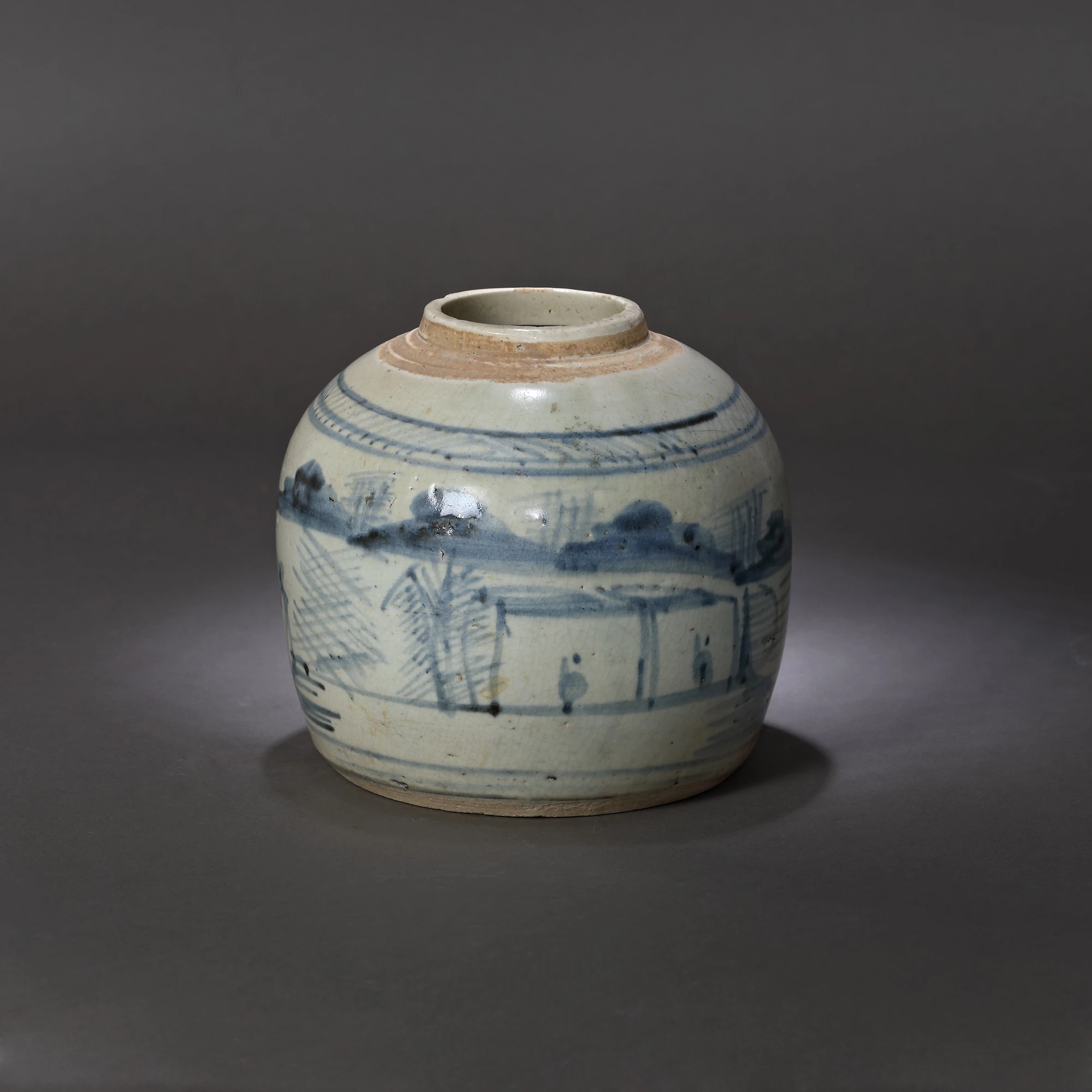 Ginger vessel, decorated with traditional landscapes, possibly 17th century