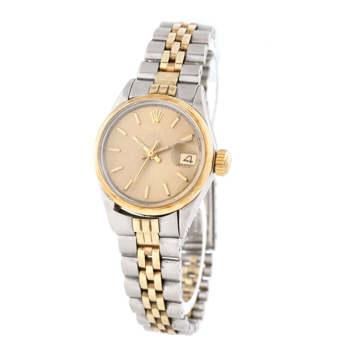 Ceas Rolex Date, de mână, de damă, din oțel și bezelul din aur