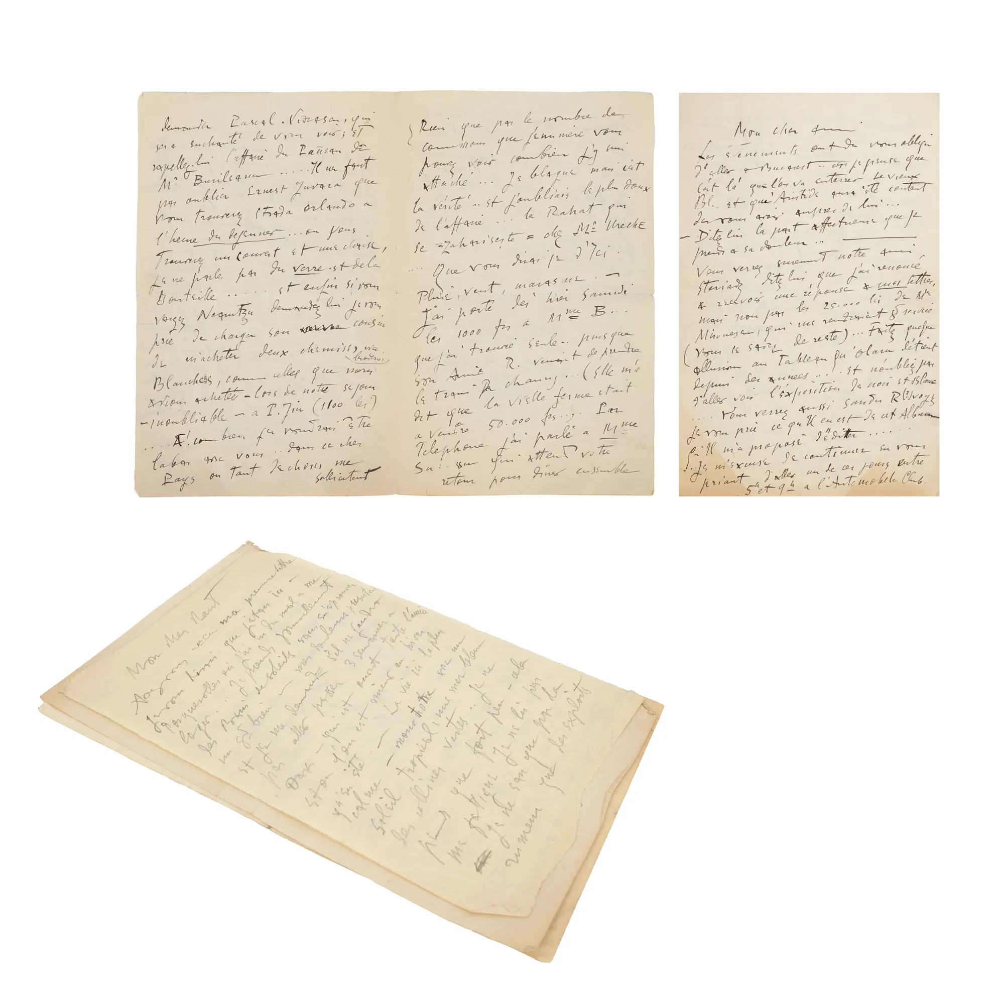Lot consisting of three letters sent by Theodor Pallady to collector George Răut, 1930s