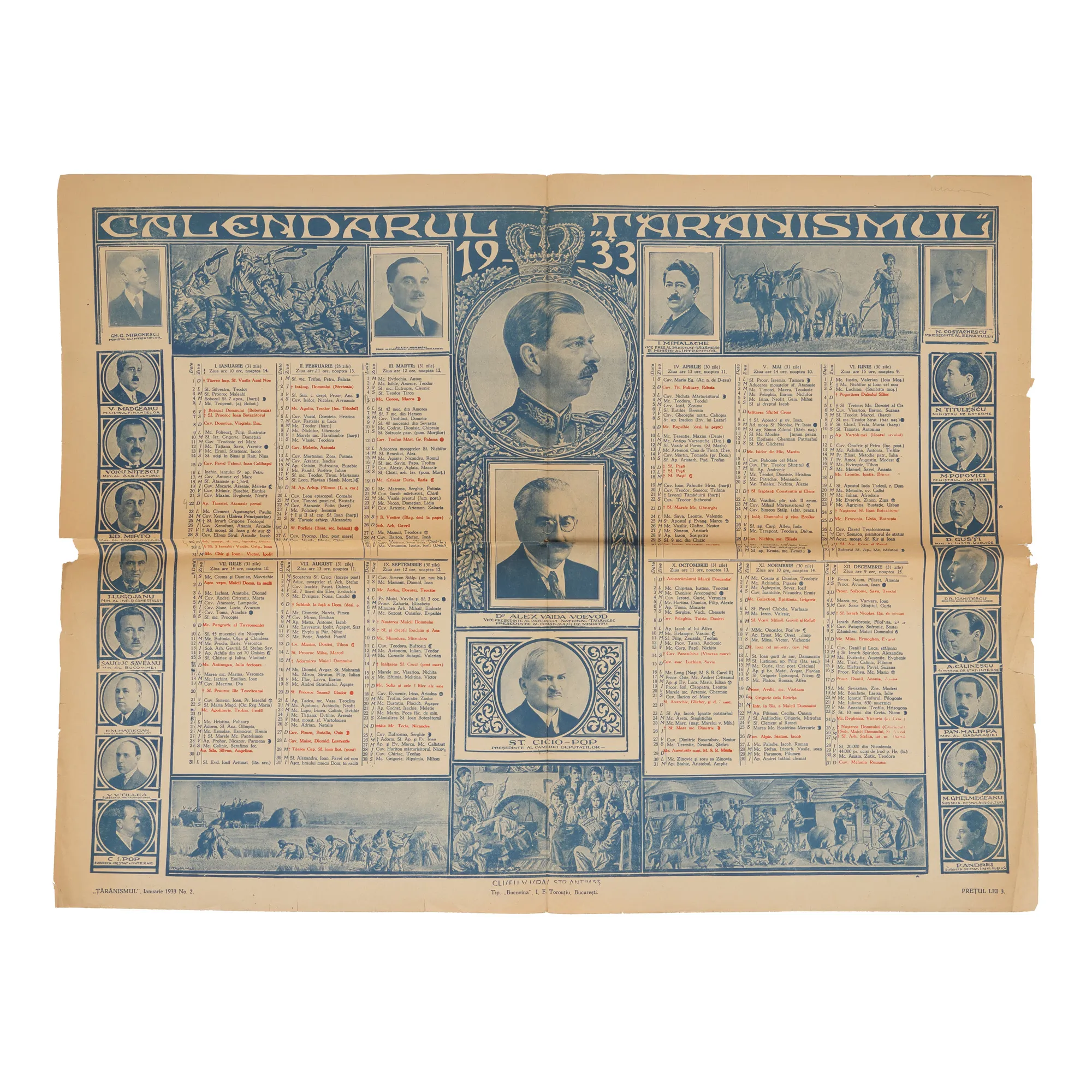 Poster "The Peasant Calendar" by Ary Murnu, Bucharest, 1933, signed in print, comes from the Murnu family's artist collection.
