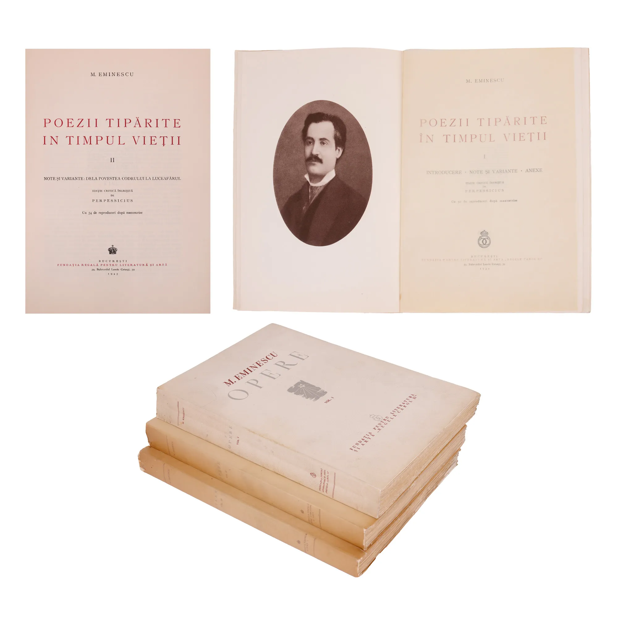 "Works" by Mihai Eminescu, Perpessicius edition, three volumes, Bucharest, 1939-1944