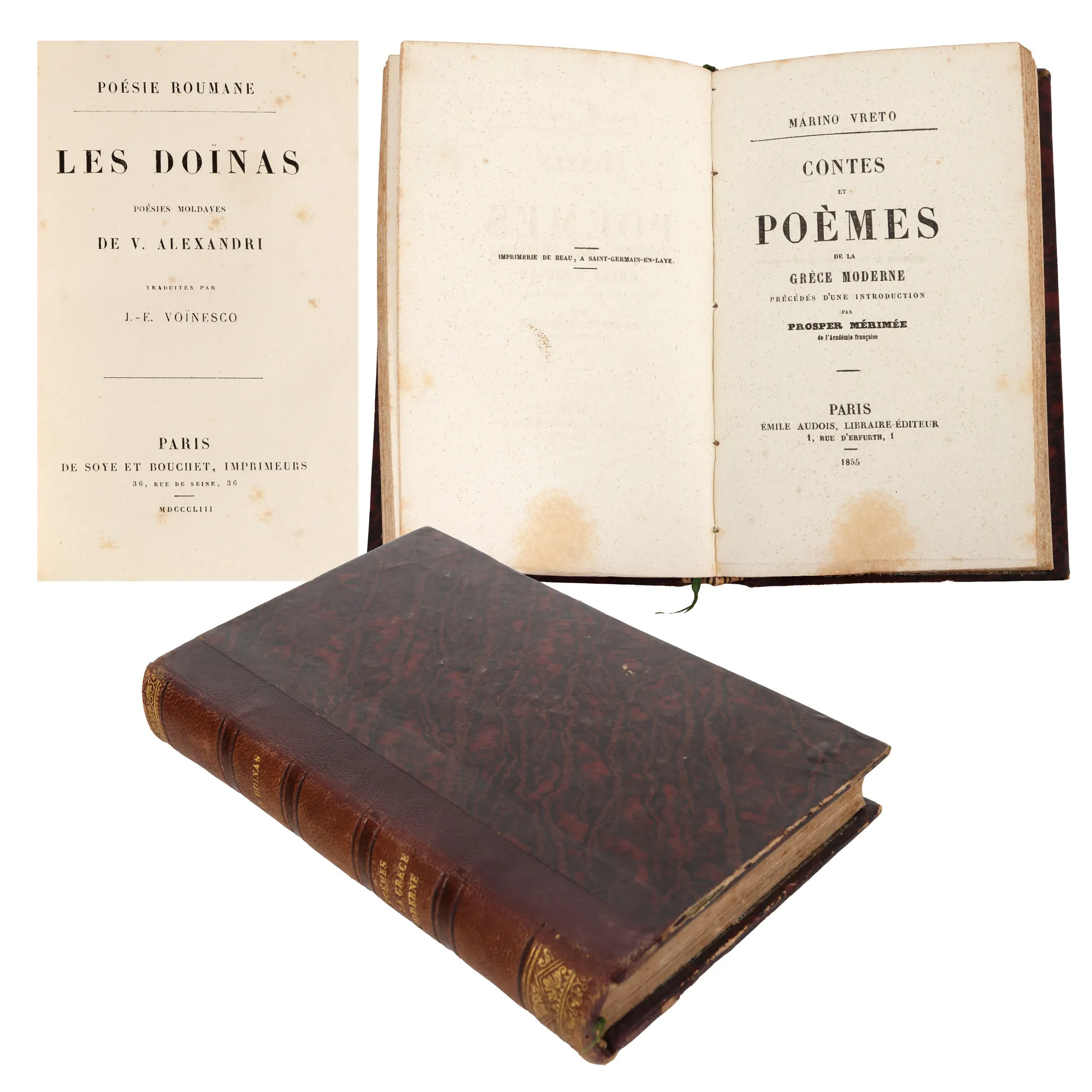 "Collected 'Doinas' by Vasile Alecsandri, French, first edition, Paris, 1853 and 'Stories and poems' by Marino Vreto, French, Paris, 1855"