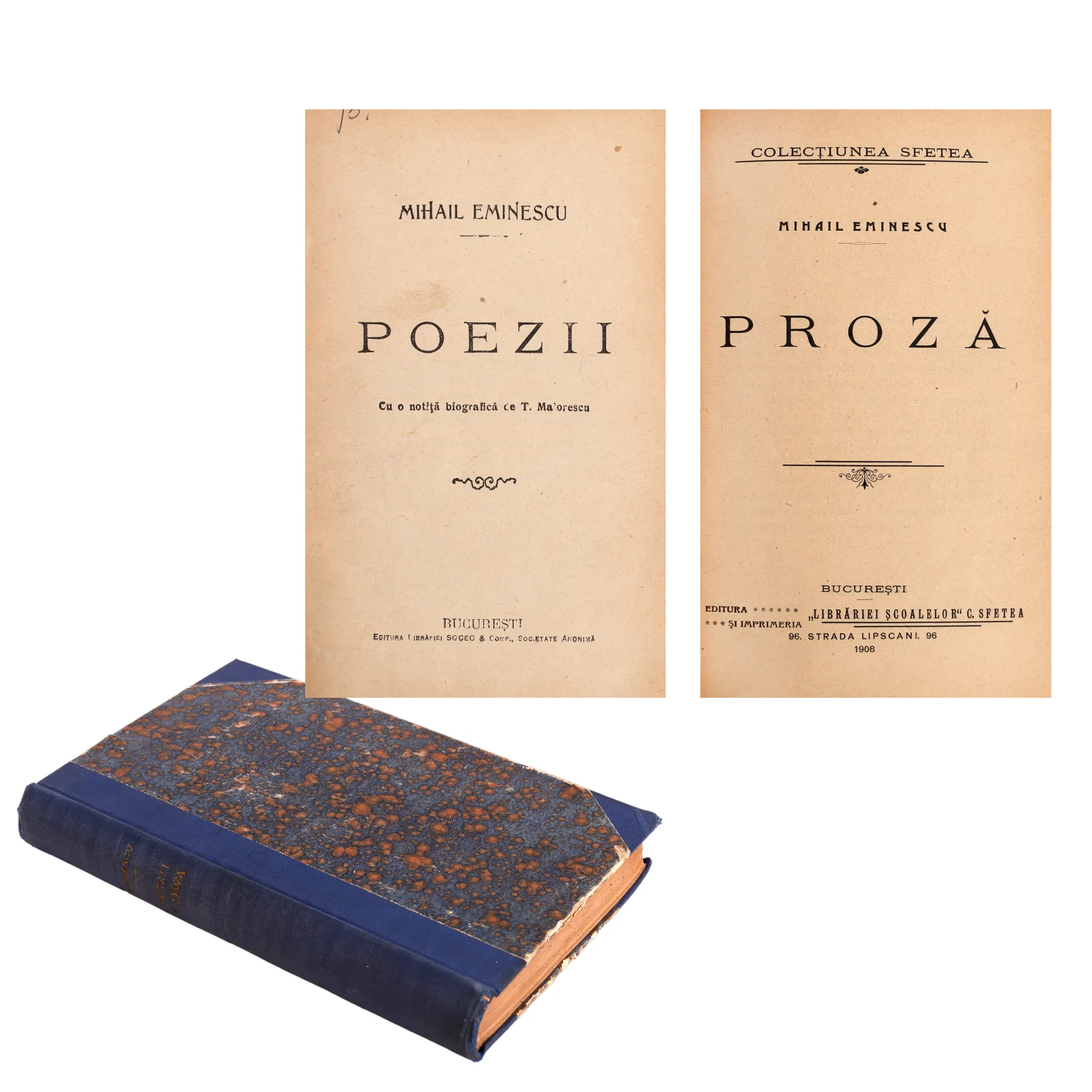"Colegat 'Poezii' and 'Proza', by Mihai Eminescu, Bucharest, 1897 and 1908"