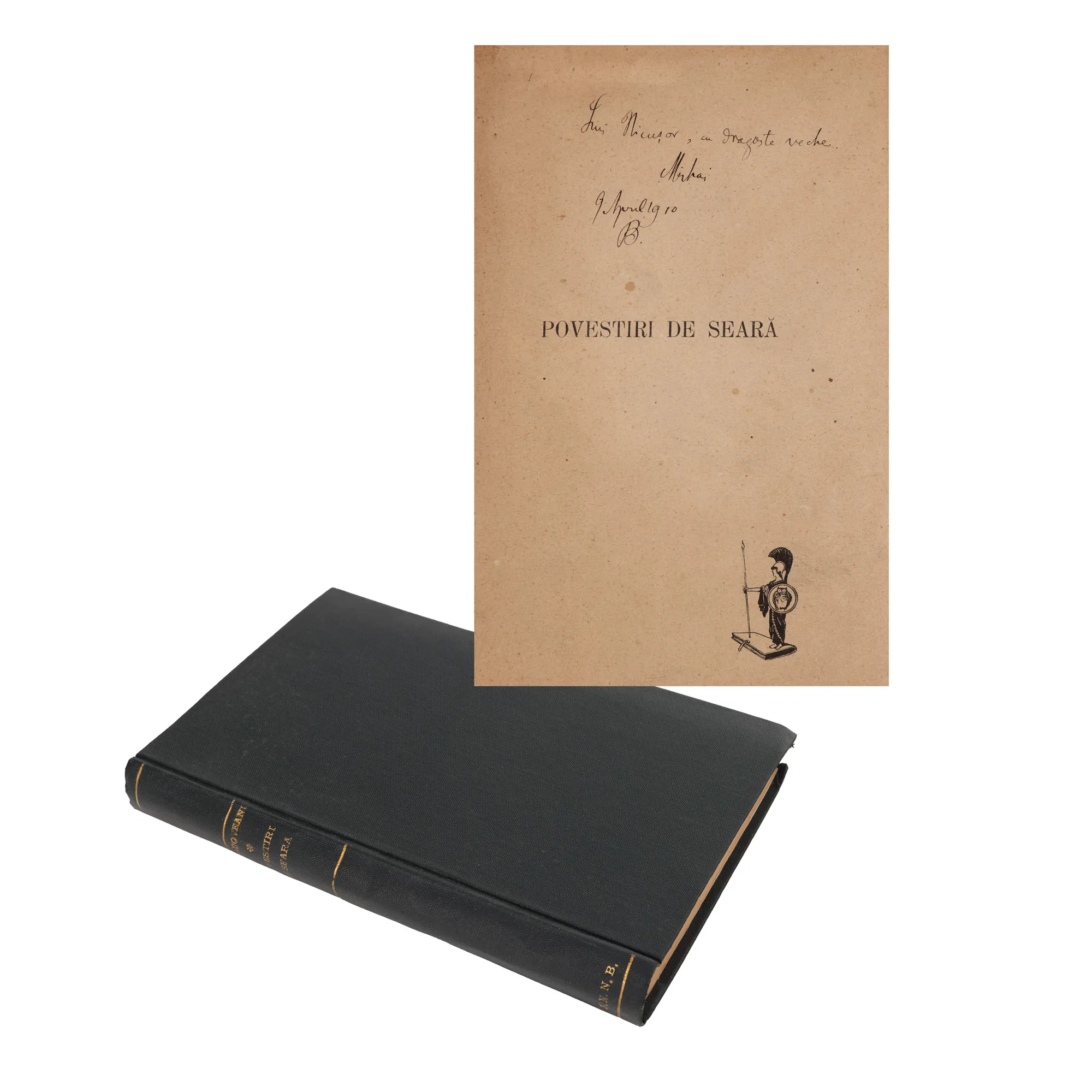 "Evening Stories" by Mihail Sadoveanu, Bucharest, 1910, with the dedication and holograph signature of the author