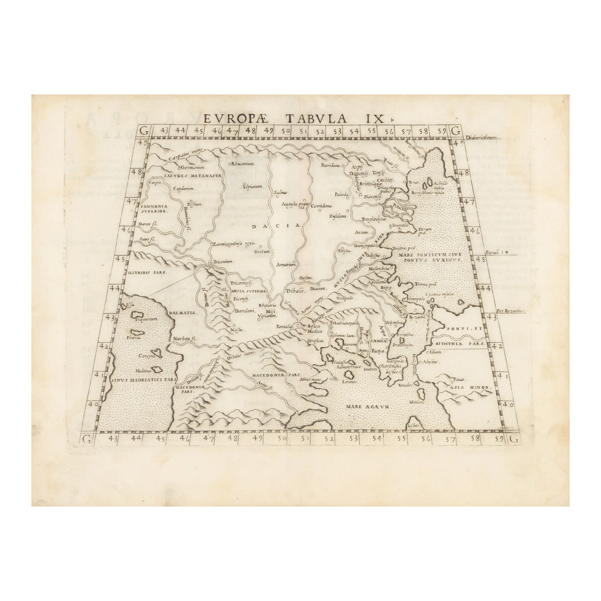 "Map 'Dacia', by Girolamo Ruscelli, after 'Ptolemy's Geography', Venice, cca. 1588"