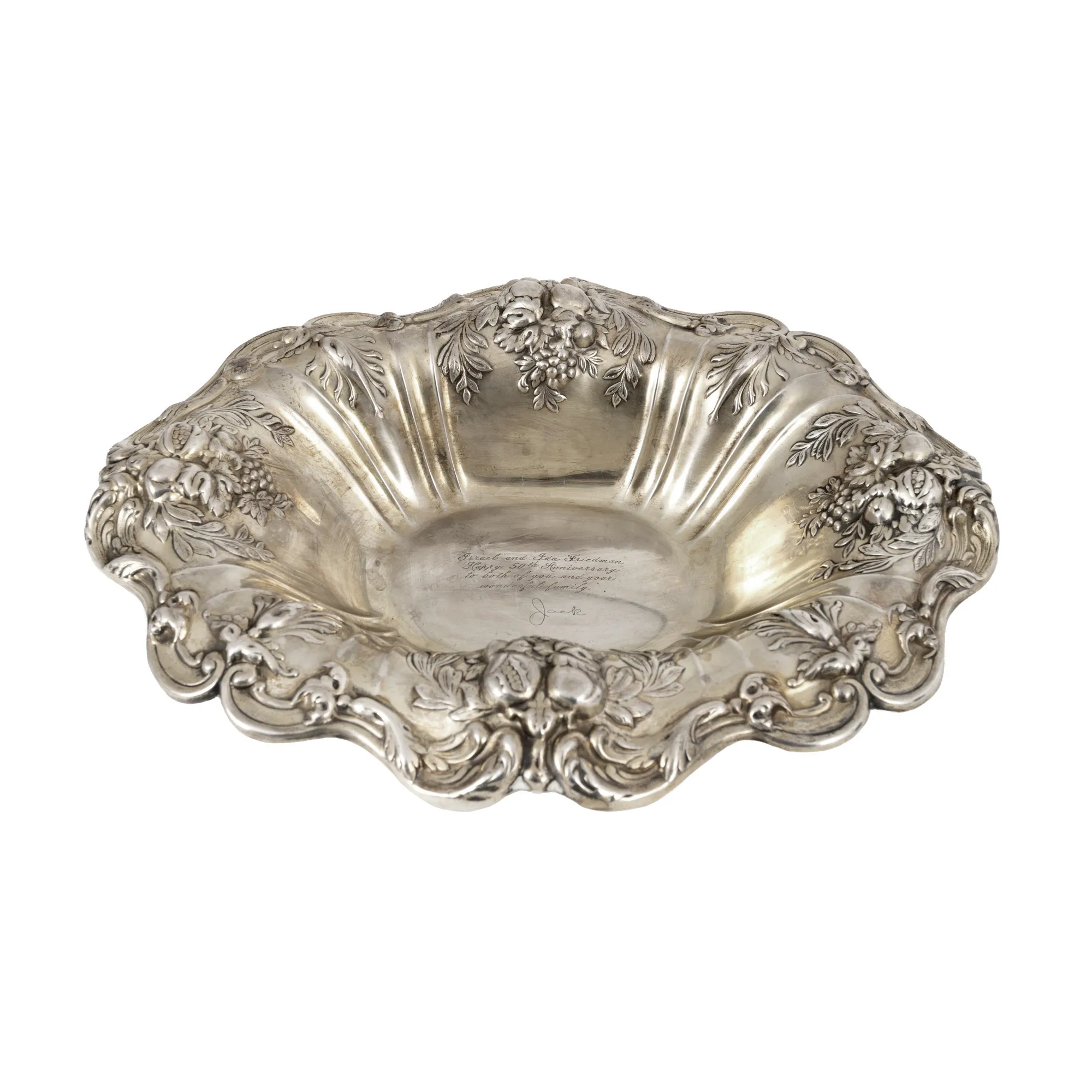 Reed & Barton Silver Vide-Poche, decorated with grapes and pomegranates