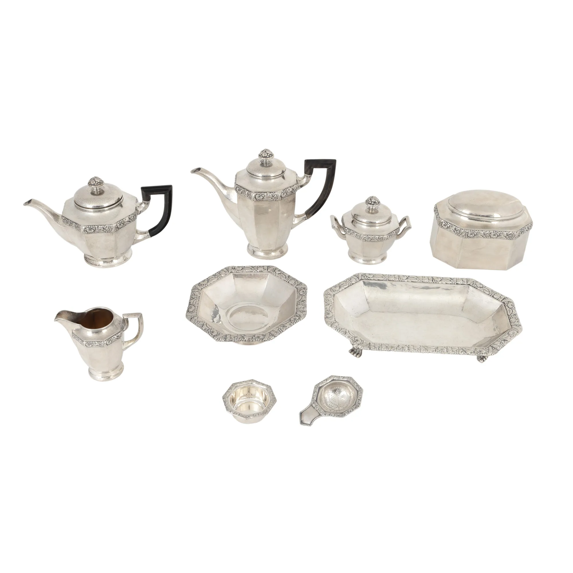 P. Bruckmann und Söhne silver tea and coffee service, consisting of nine pieces, circa 1895