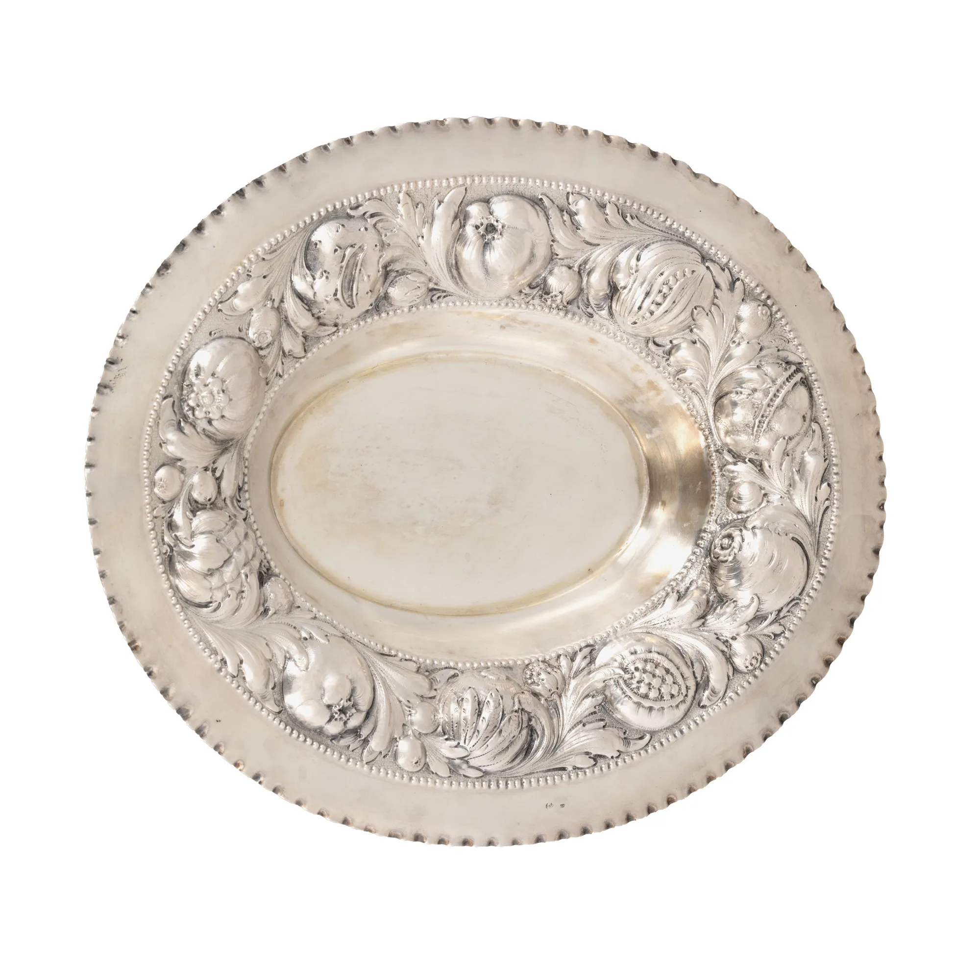 Silver fruit bowl, with richly ornamented border, end of the 19th century