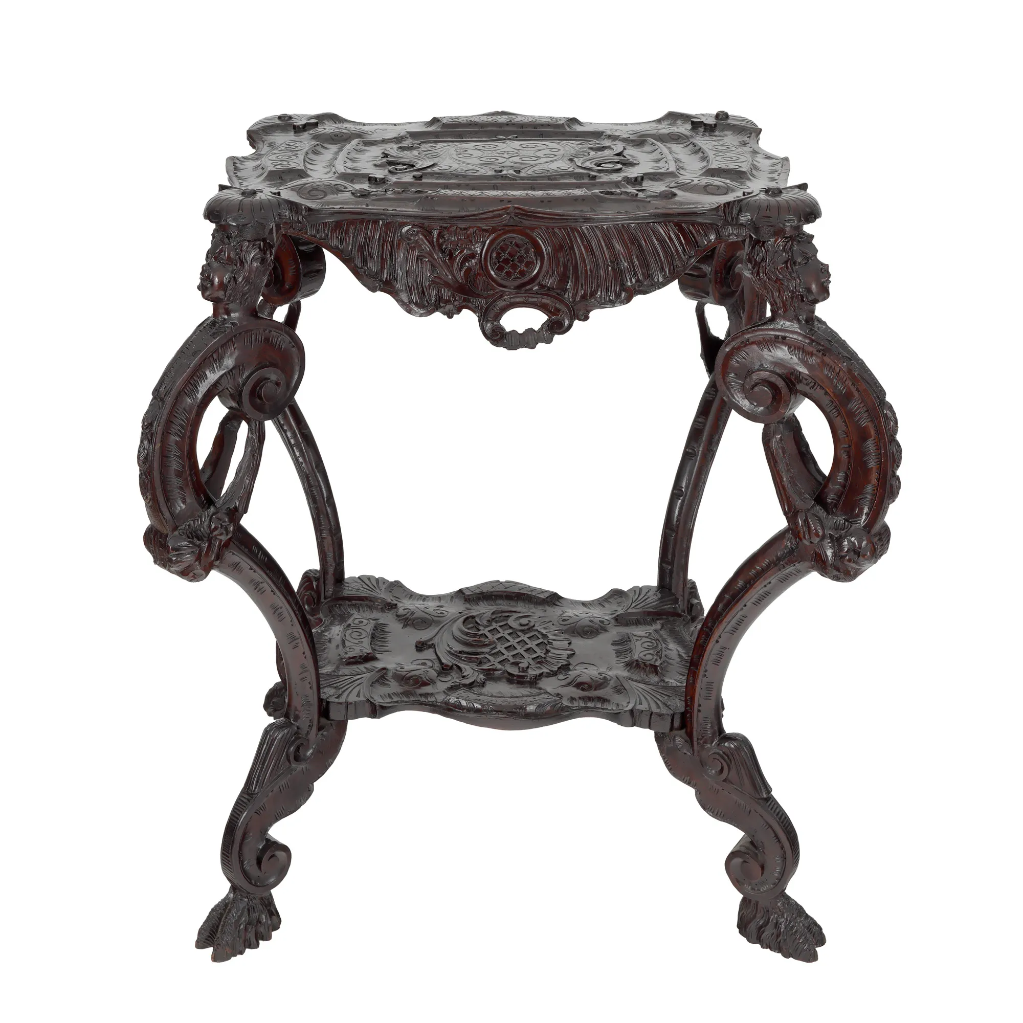 Masă Neo-Rococo, din lemn de mahon bogat sculptat și decor Rocaille, începutul sec. XX