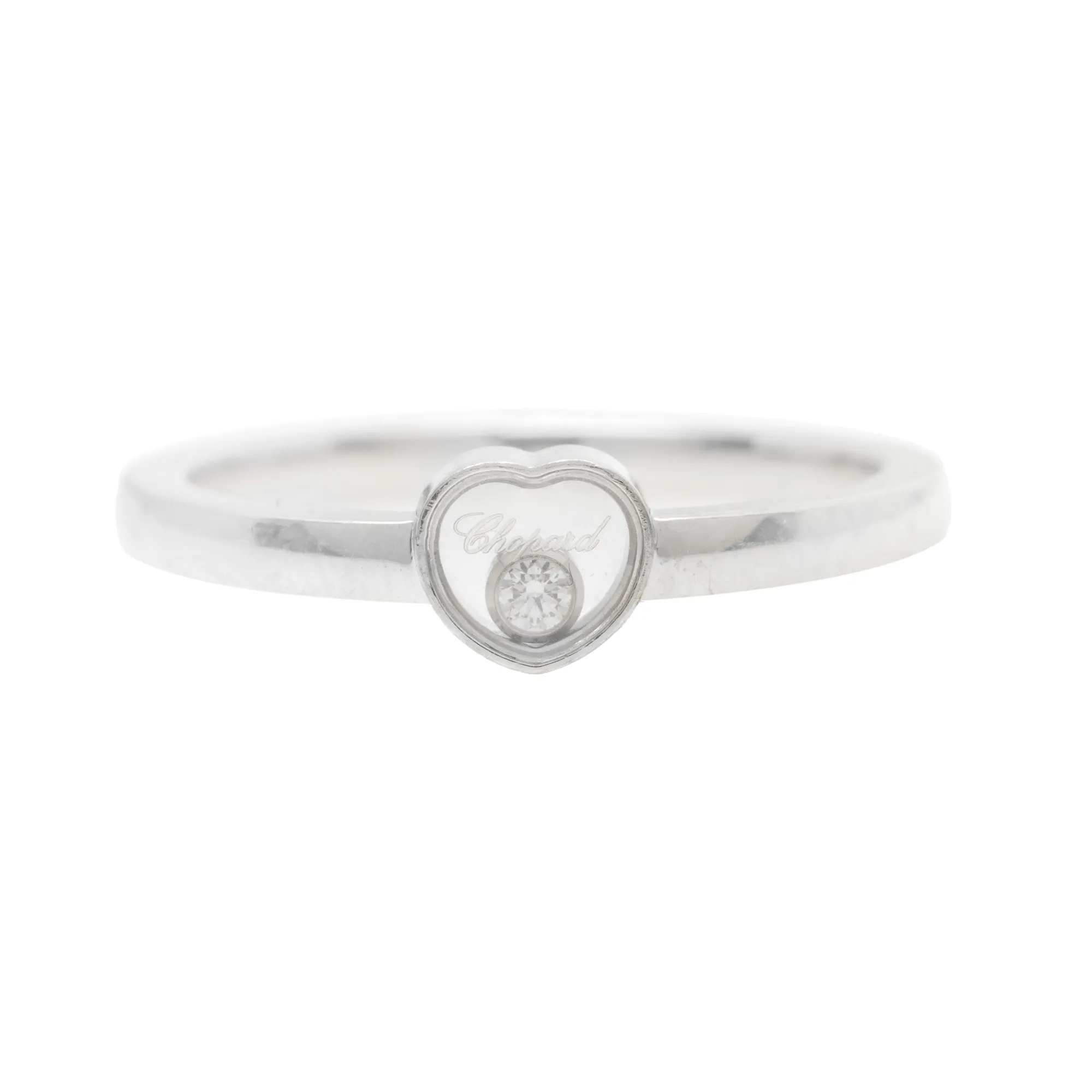 Inel Chopard, din aur alb, model Happy Diamonds, însoțit de cutia originală