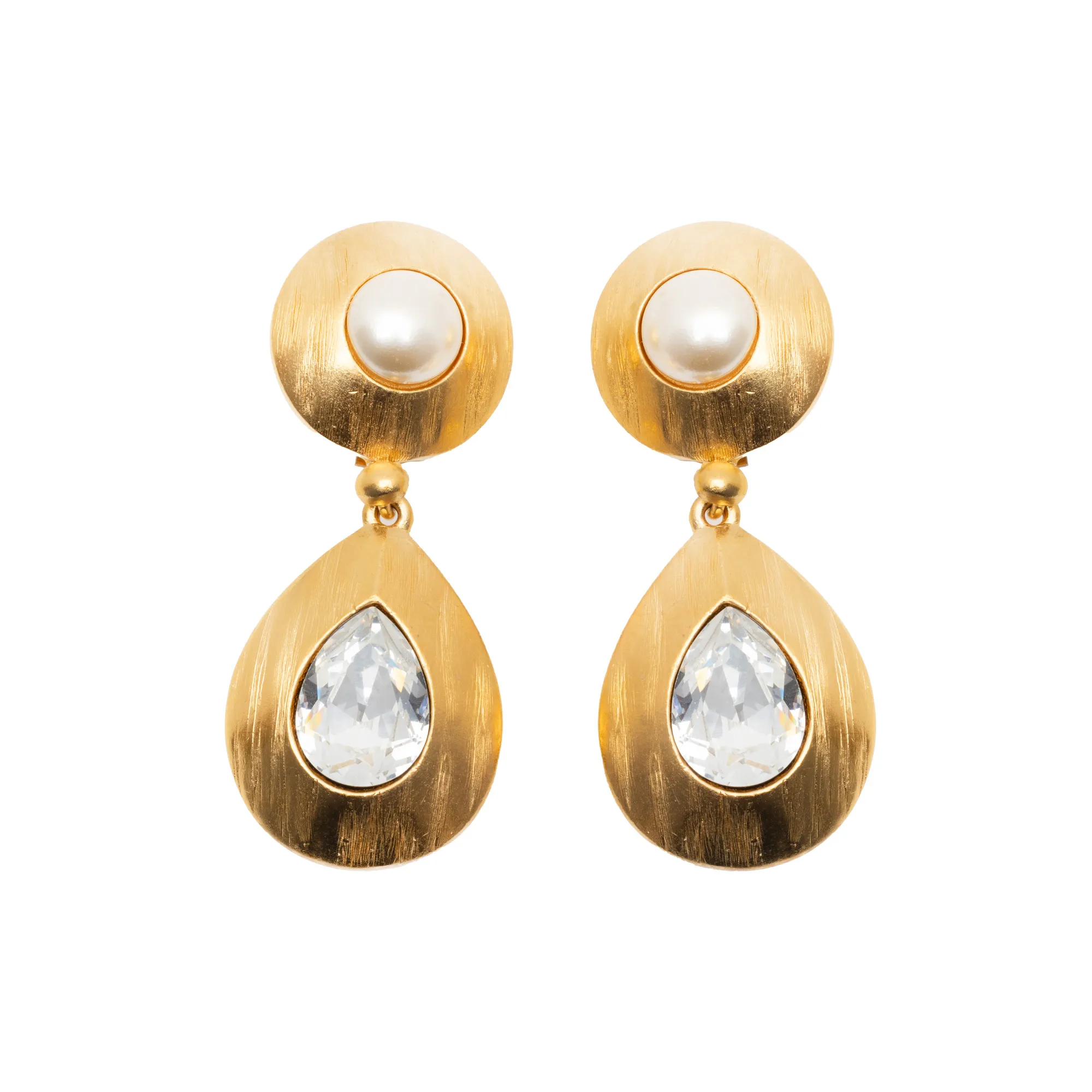 Pair of Yves Saint Laurent earrings, gilded, decorated with pearls and stones
