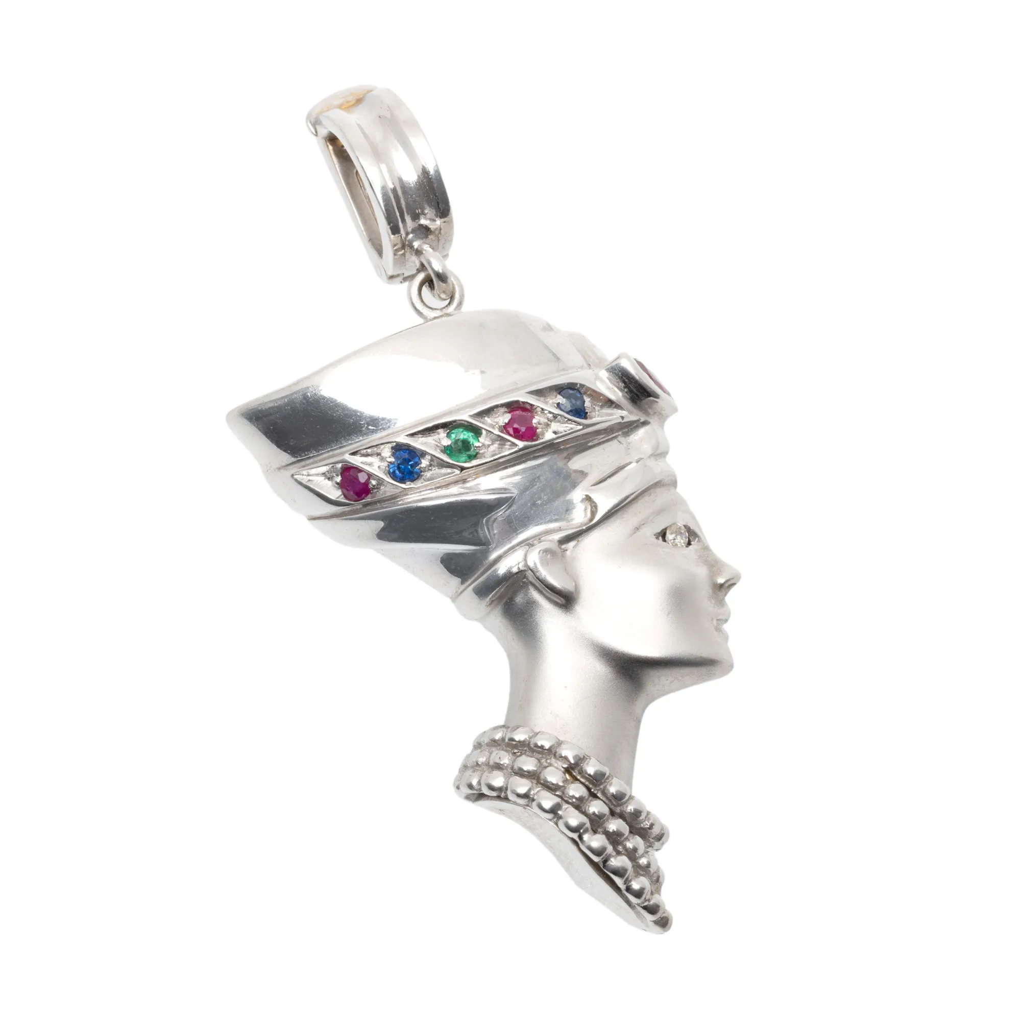 "Nefertiti" - Palazzolo pendant, made of white gold, decorated with diamonds, rubies, sapphires and emeralds