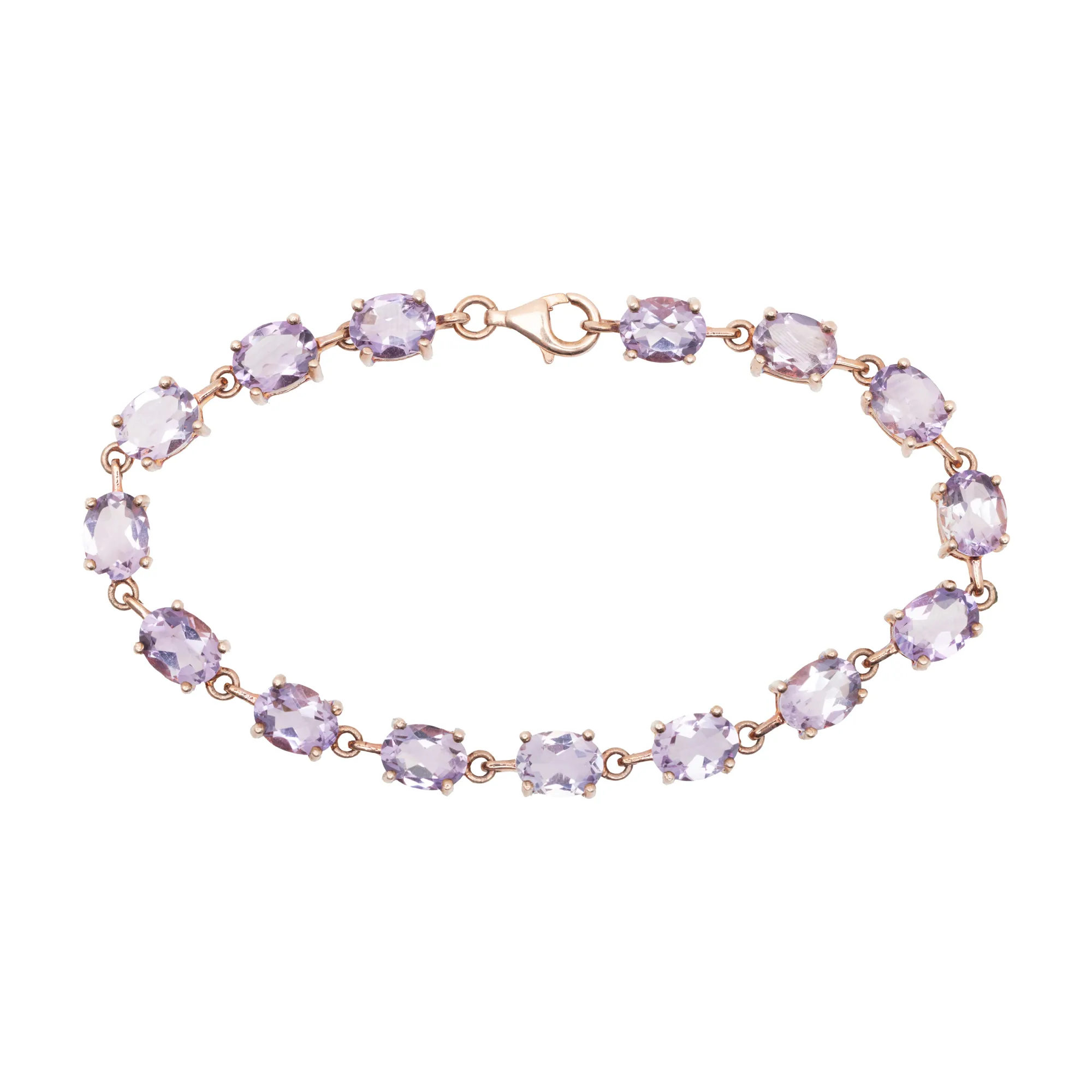Gilded silver bracelet with rose gold, decorated with amethysts