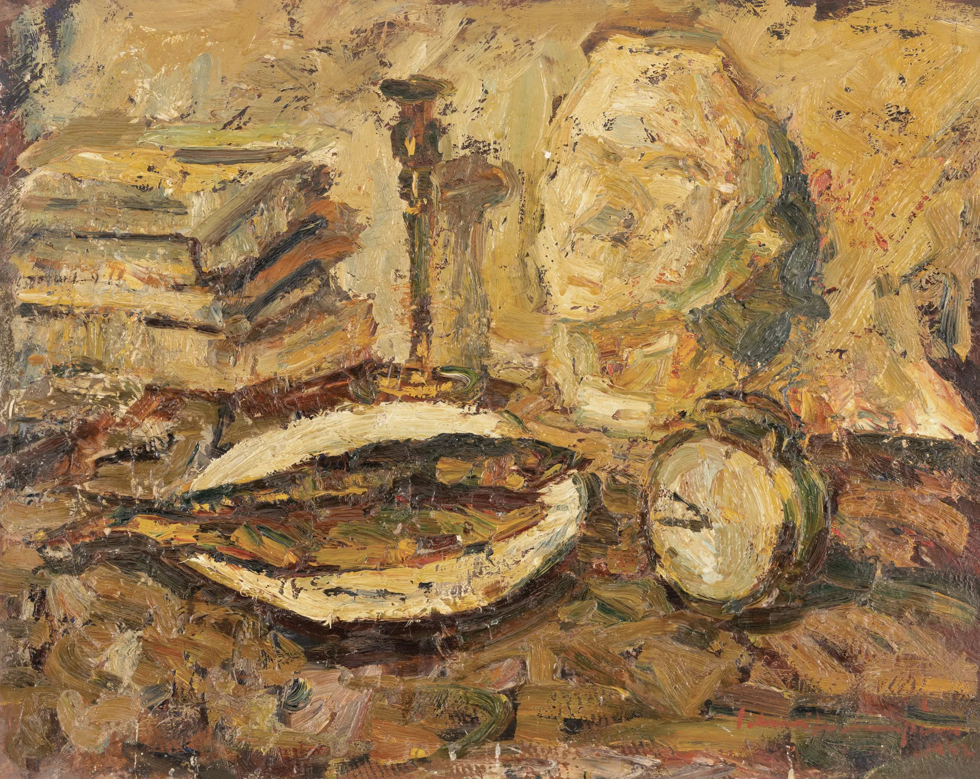 Still life with books and an antique bust