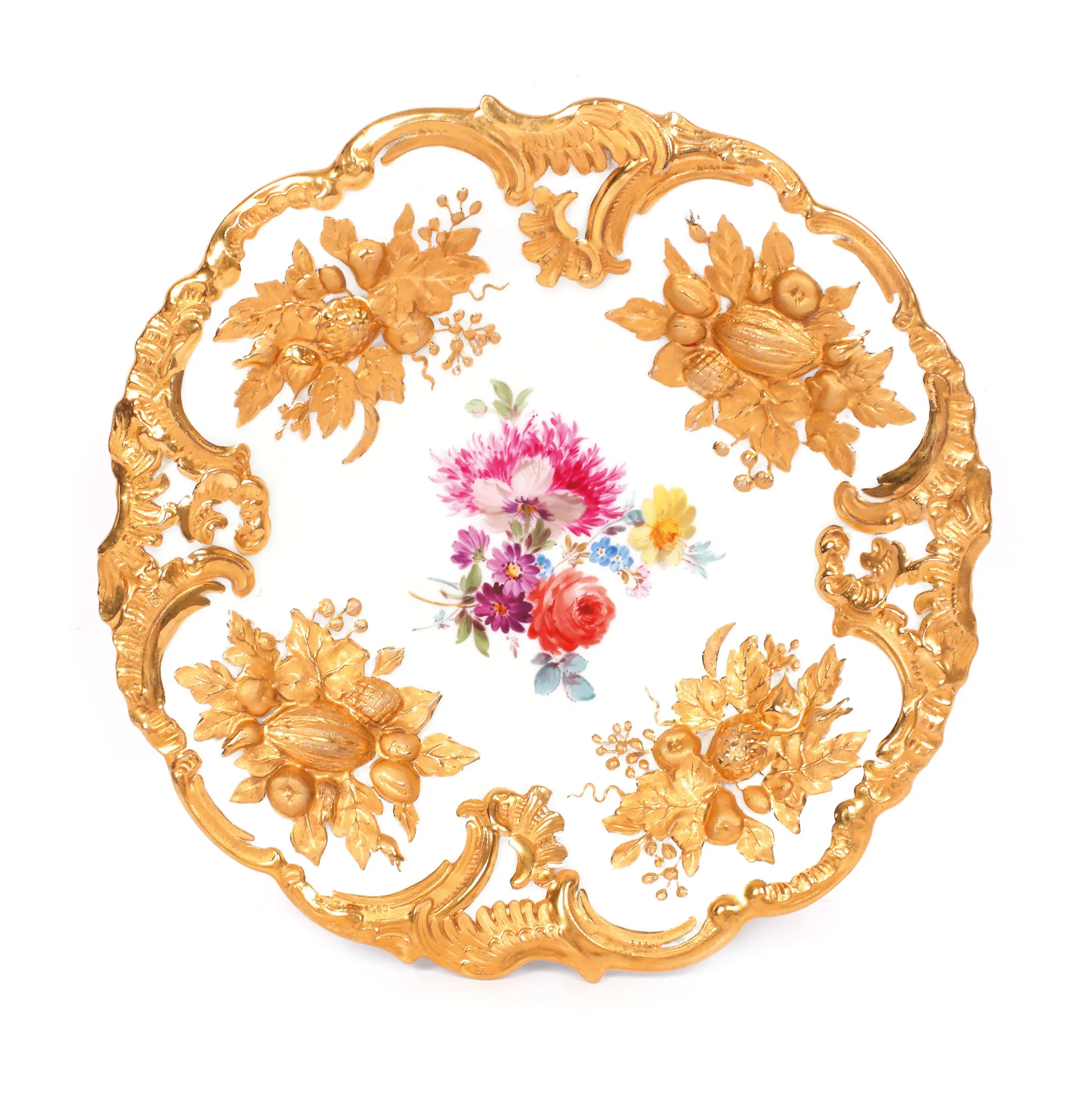 Platou din porţelan Meissen, pictat și decorat cu aur, cca. 1890