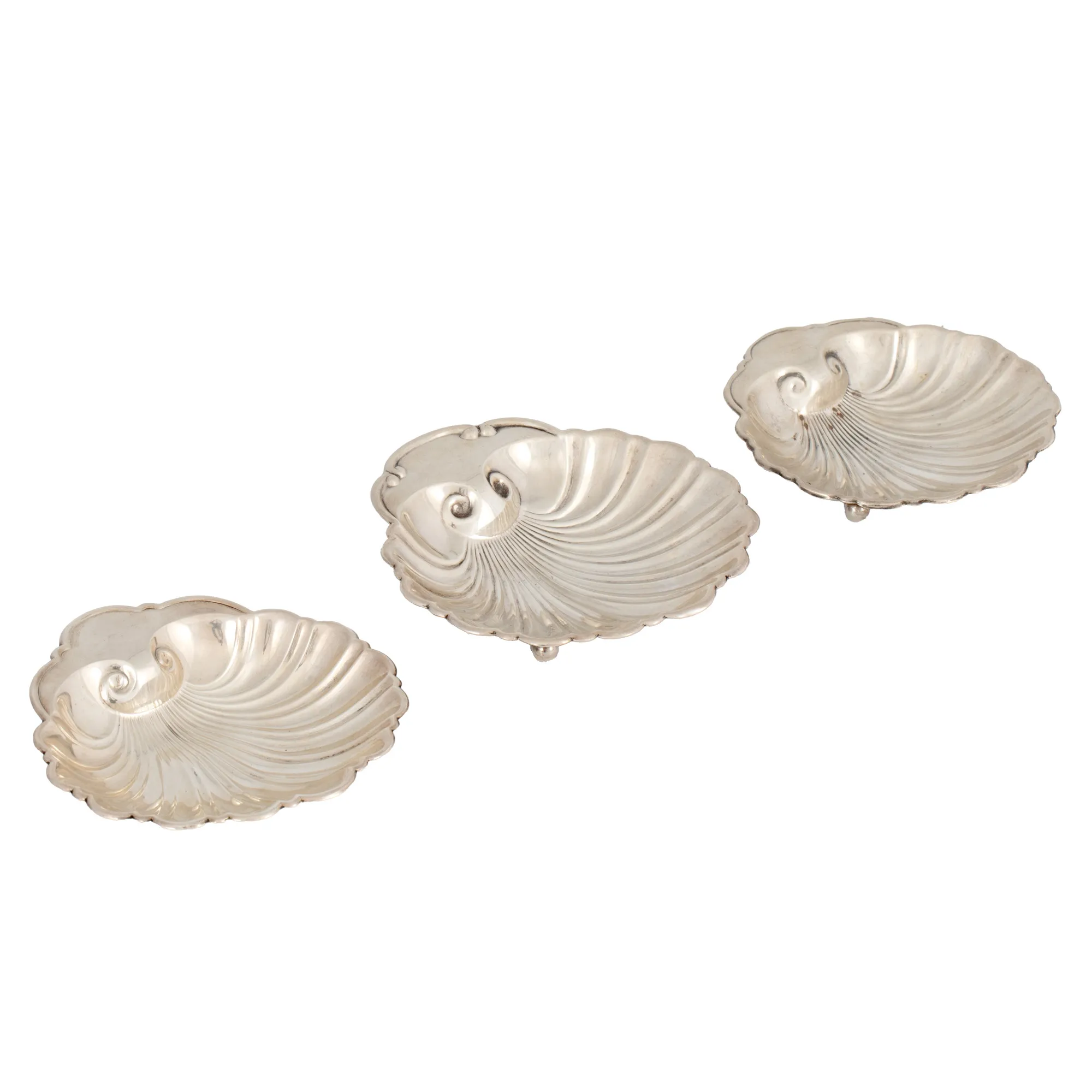 Set of three Gorham silver containers, adorned with Rocaille elements, circa 1940