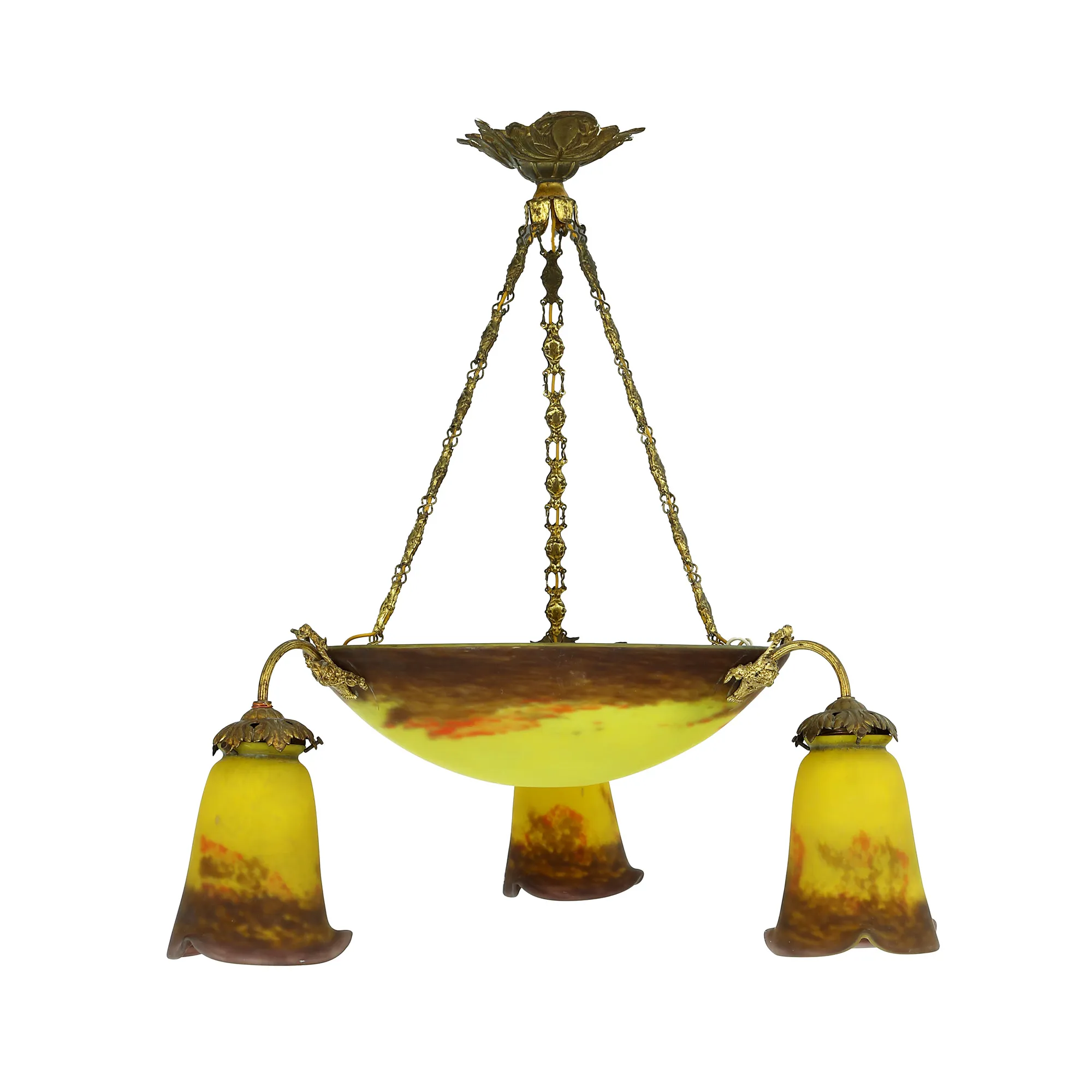 Lampă de tavan Degué, în stil Art Nouveau, cu trei lumini, cca. 1920