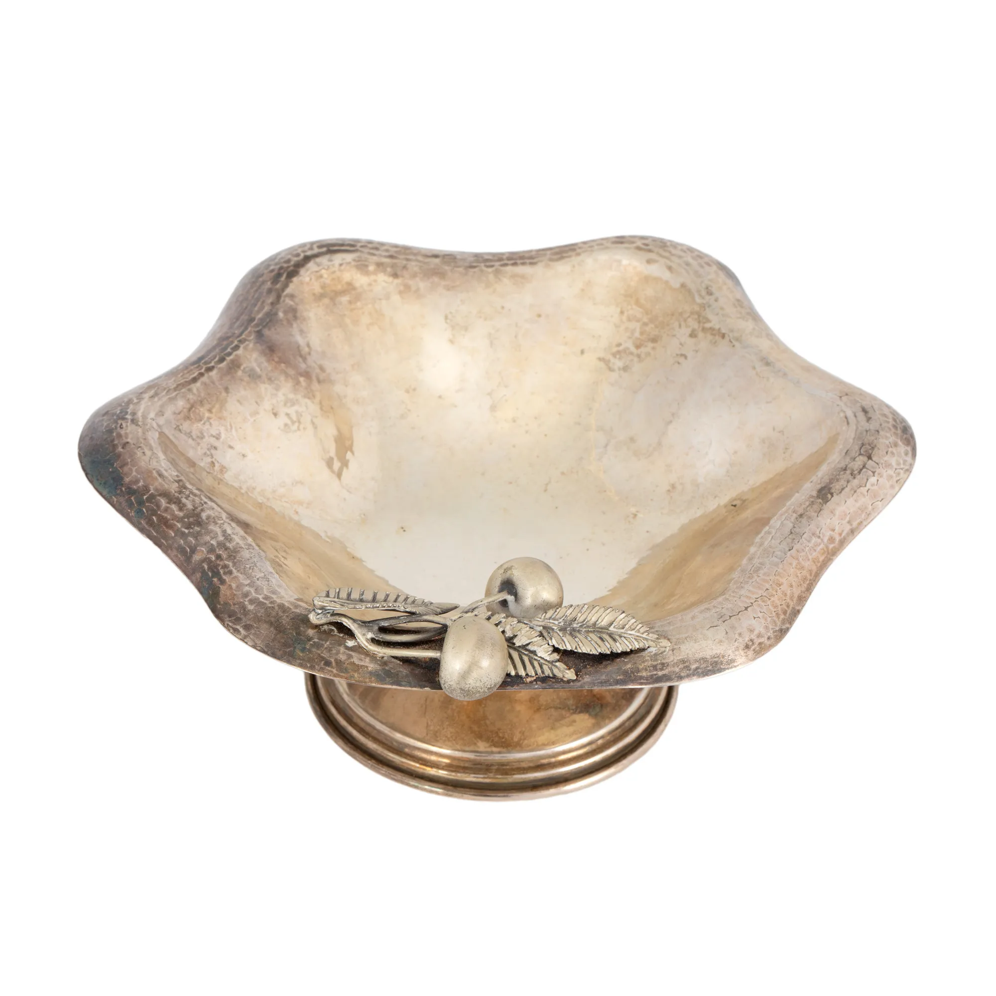 Hammered silver trinket bowl, decorated with cherries