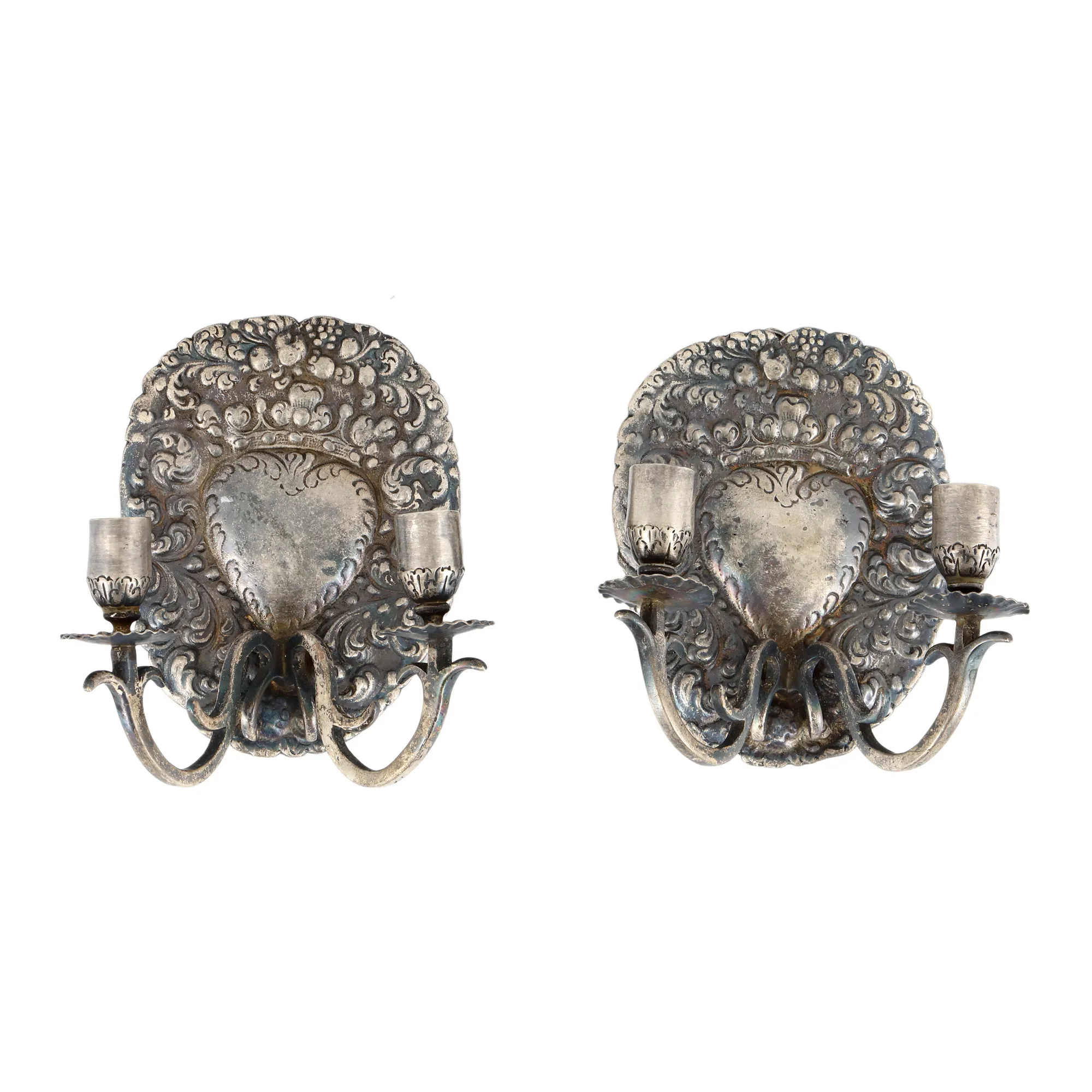 Pair of silver wall candlesticks, decorated with vegetal friezes