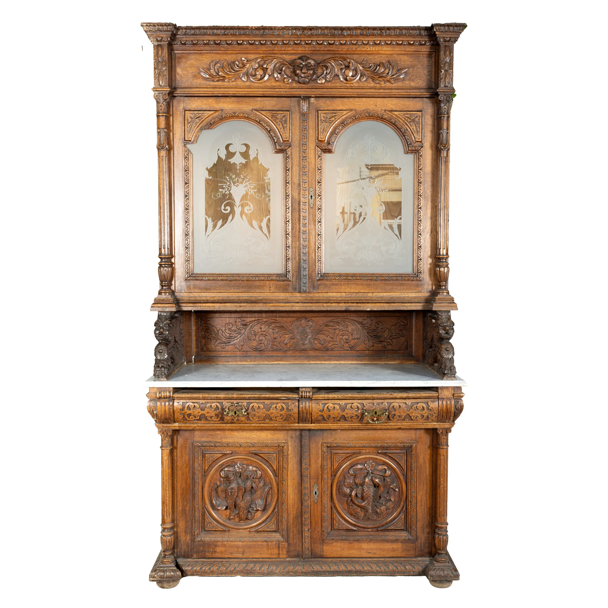 Neo-Renaissance Buffet, decorated with hunting and fishing trophies, first half of the 20th century