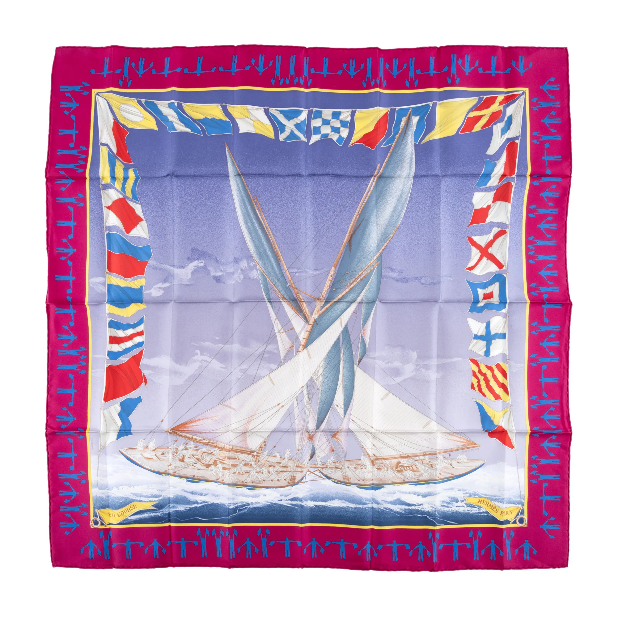 "En Course" - eșarfă Hermes, design Yannick Manier, din mătase, cca. 1989