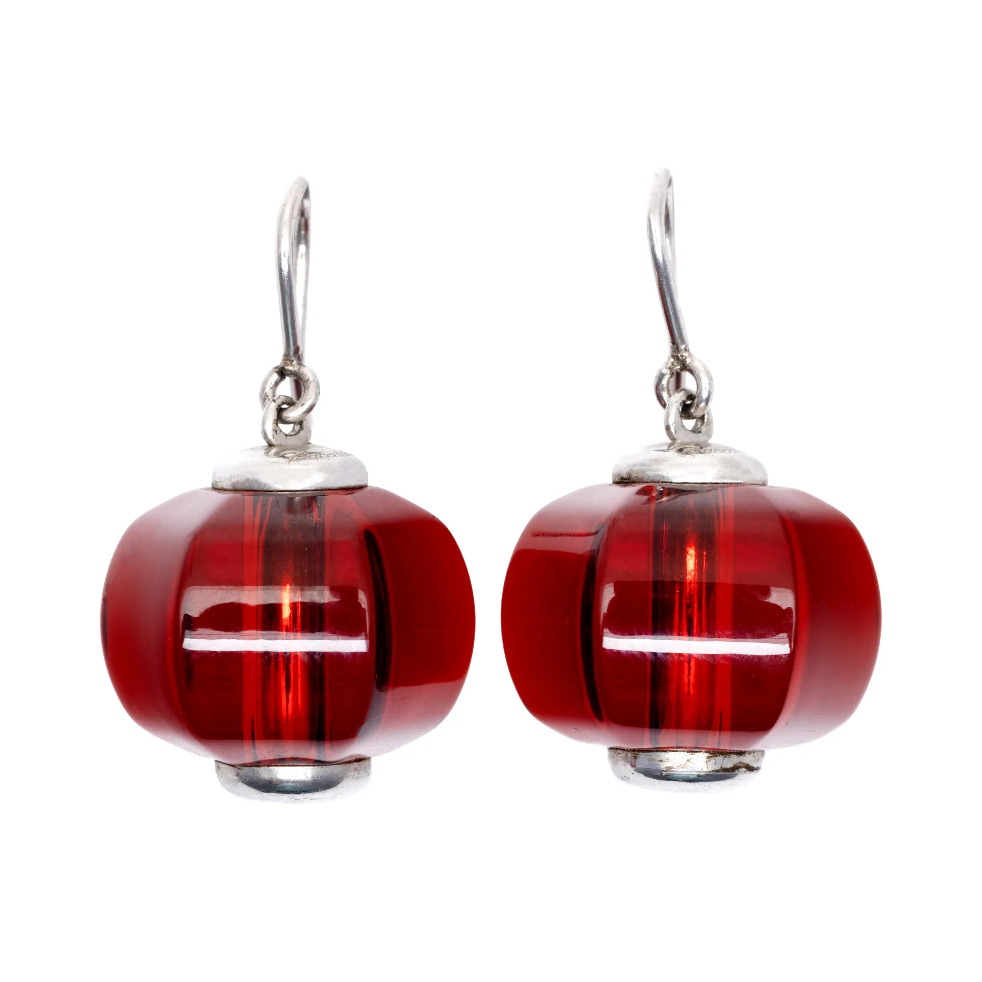 Pair of Baccarat earrings, silver, limited edition, on the occasion of the Chinese New Year, in the form of lanterns, accompanied by the original box and travel bag