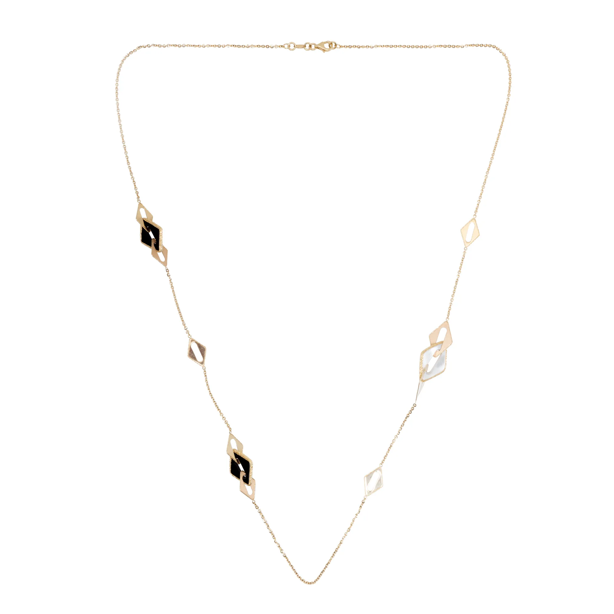Gold necklace, decorated with onyx and mother-of-pearl