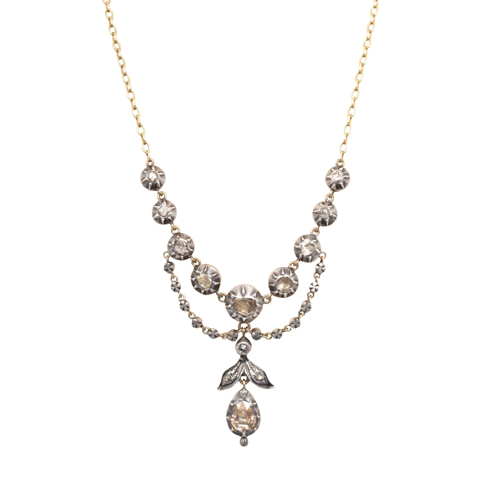 Gold and Silver Necklace, decorated with diamonds, circa 1880