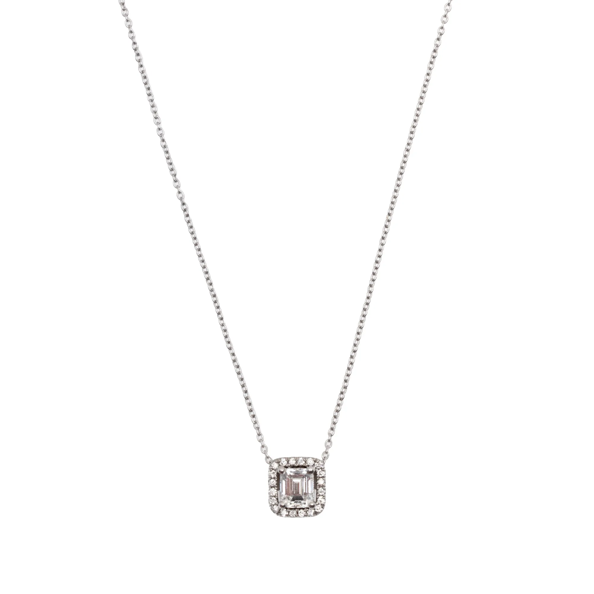 White gold chain with diamond pendant, accompanied by additional gemological certificate