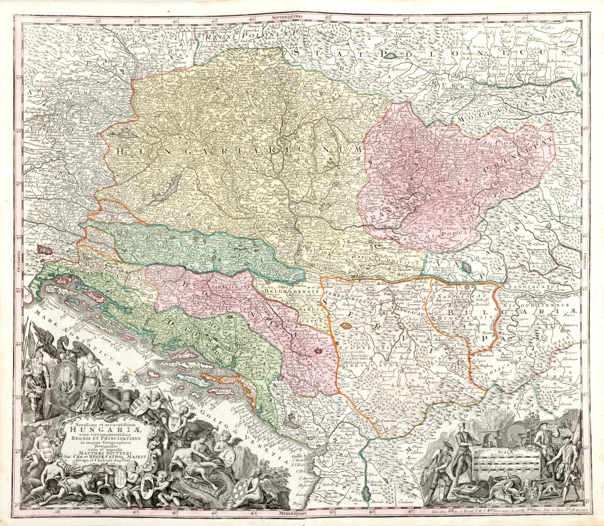 Hartă ”Ungaria”, de Matthäus Seutter, Augsburg, cca. 1750