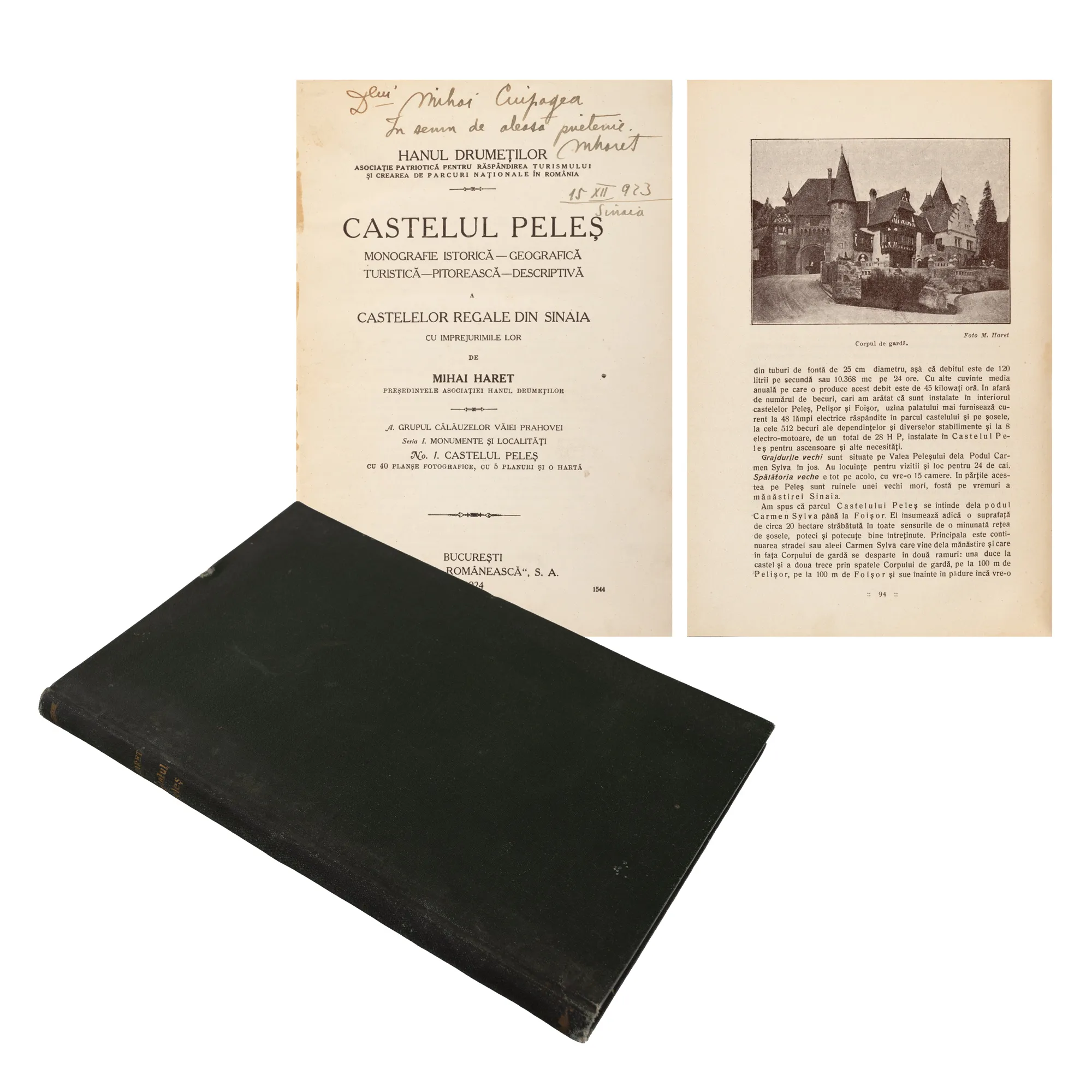 "Peleș Castle" by Mihai Haret, Bucharest, 1924, with a handwritten dedication from the author