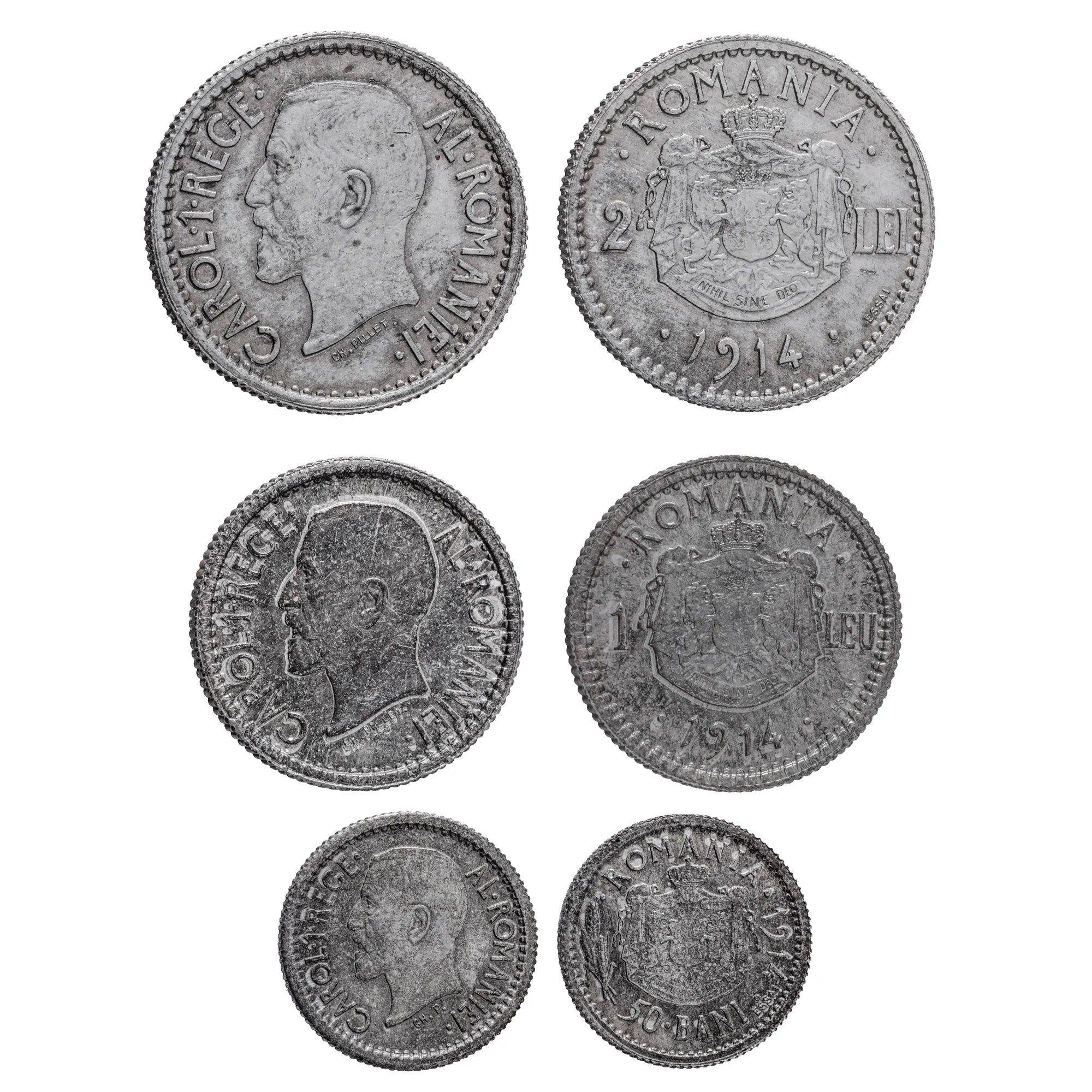 Set de proiecte monetare de 50 Bani, 1 Leu și 2 Lei, 1914, piese foarte rare