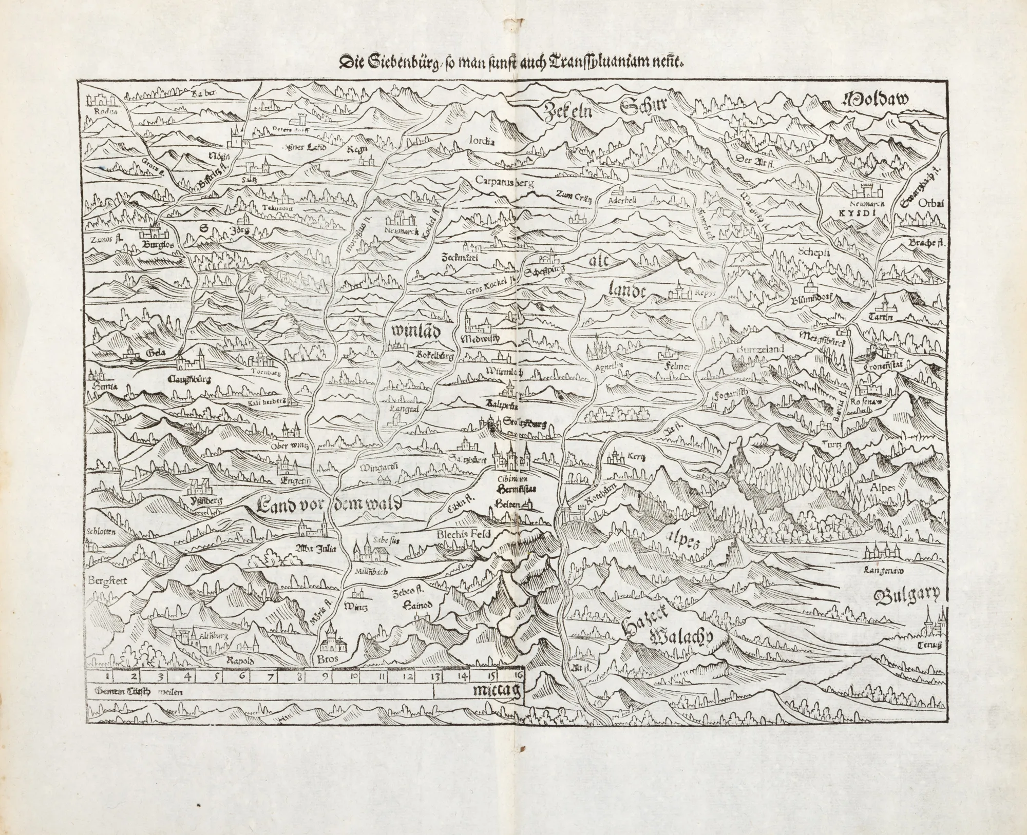"Transylvania" Map, by Sebastian Münster, Basel, 1578, rare piece